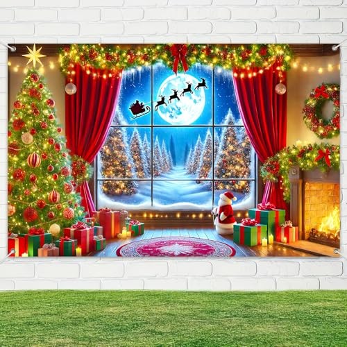 Merry Christmas Backdrop 71×43 Inch Winter Forest Decor Banner #08