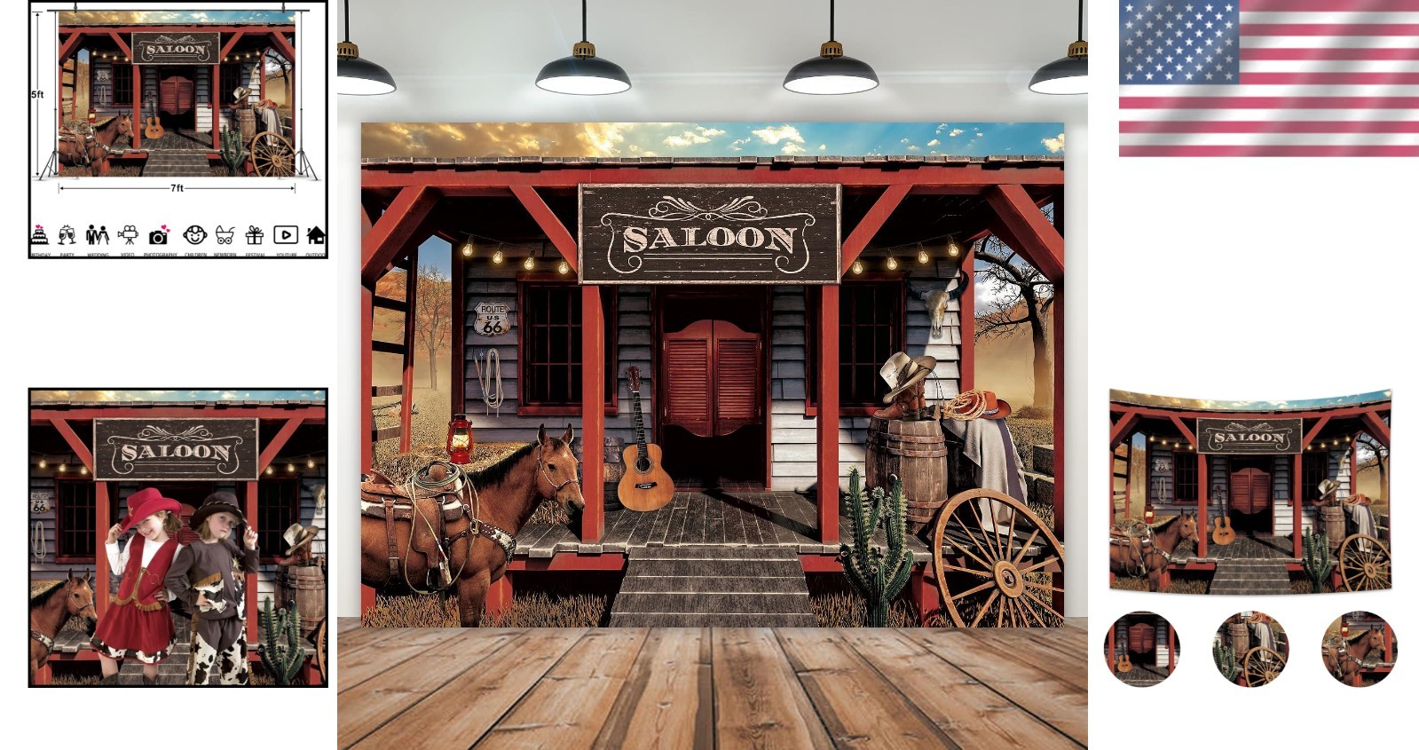 Unique 7x5ft Polyester Cowboy Saloon Backdrop – Ideal for Photography or Decor