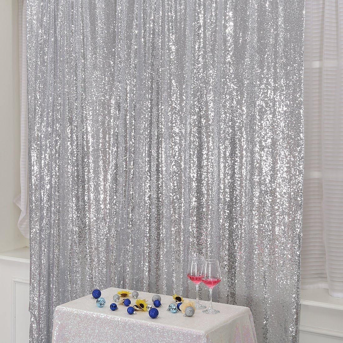 Silver Sequin Backdrop,7FT x 7FT Sequin Photography Backdrop Curtain for Part…