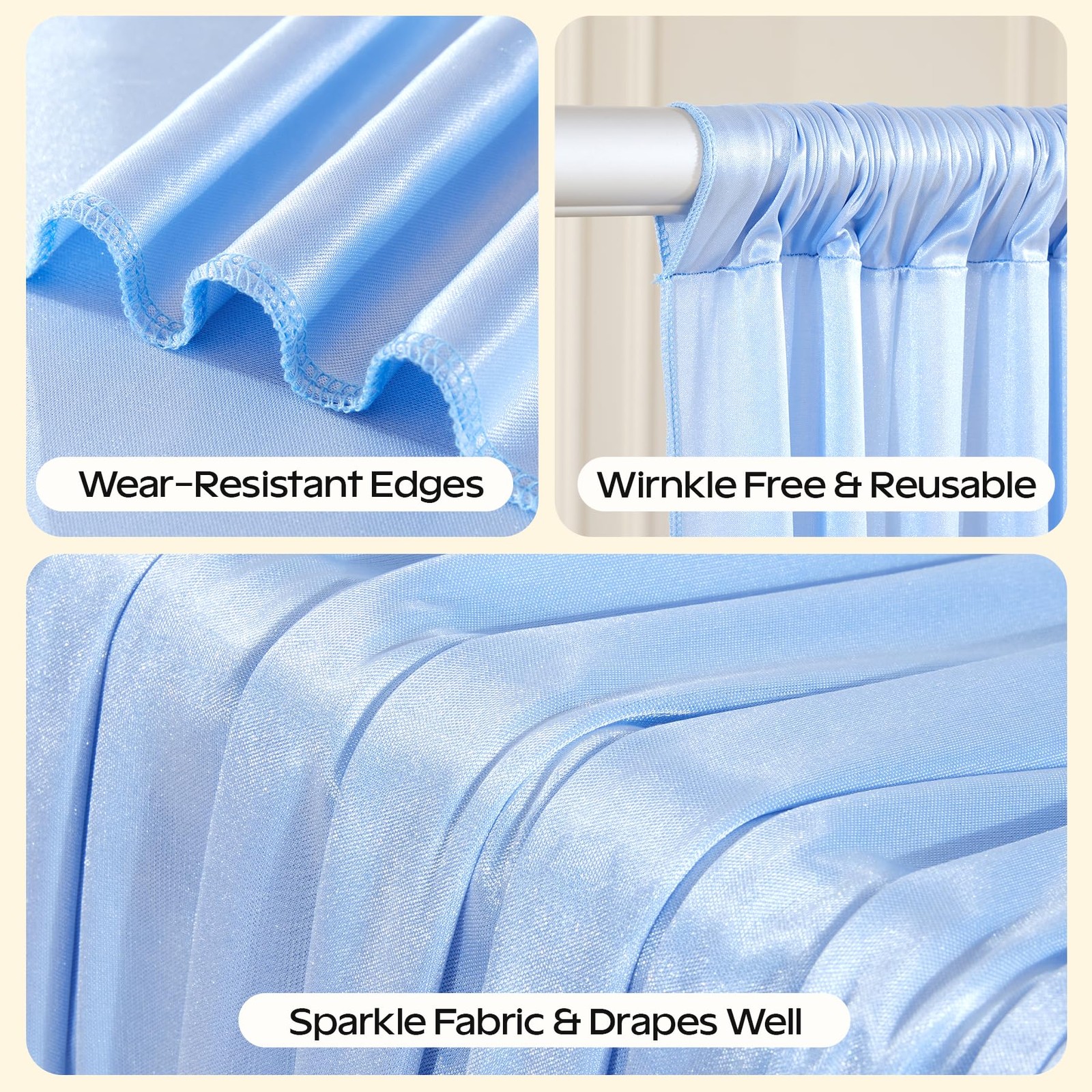 Shillance Blue Glitter Satin Backdrop Curtain for 5ftx10ft(8 panels),