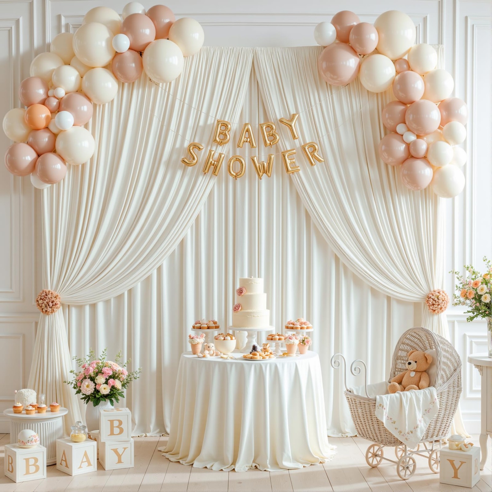 10x10ft Cream White Backdrop Curtains for Wedding Parties Wrinkle Free Blue C…