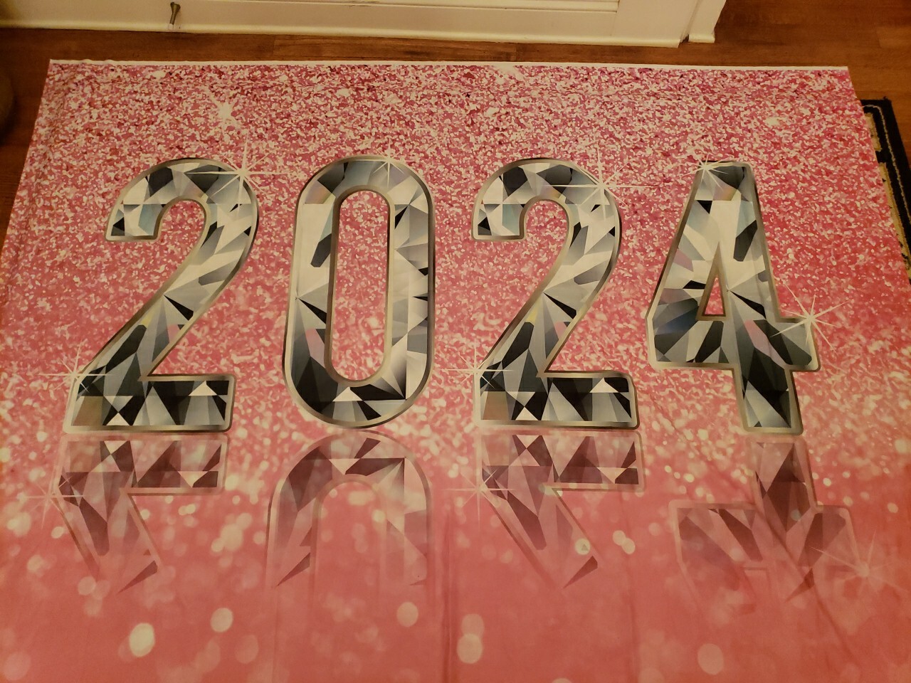 AIBIIN Pink and Silver Glitter Happy Backdrop Sparkle Hello 2024