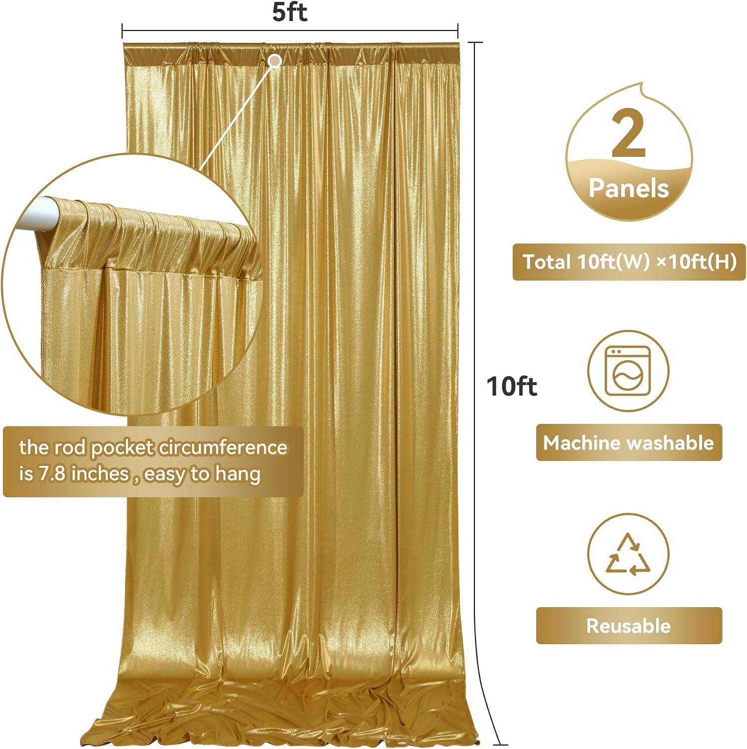 10X10 Ft Gold Sequin Backdrop Curtain Panels for Parties, Wrinkle Free Glitter P