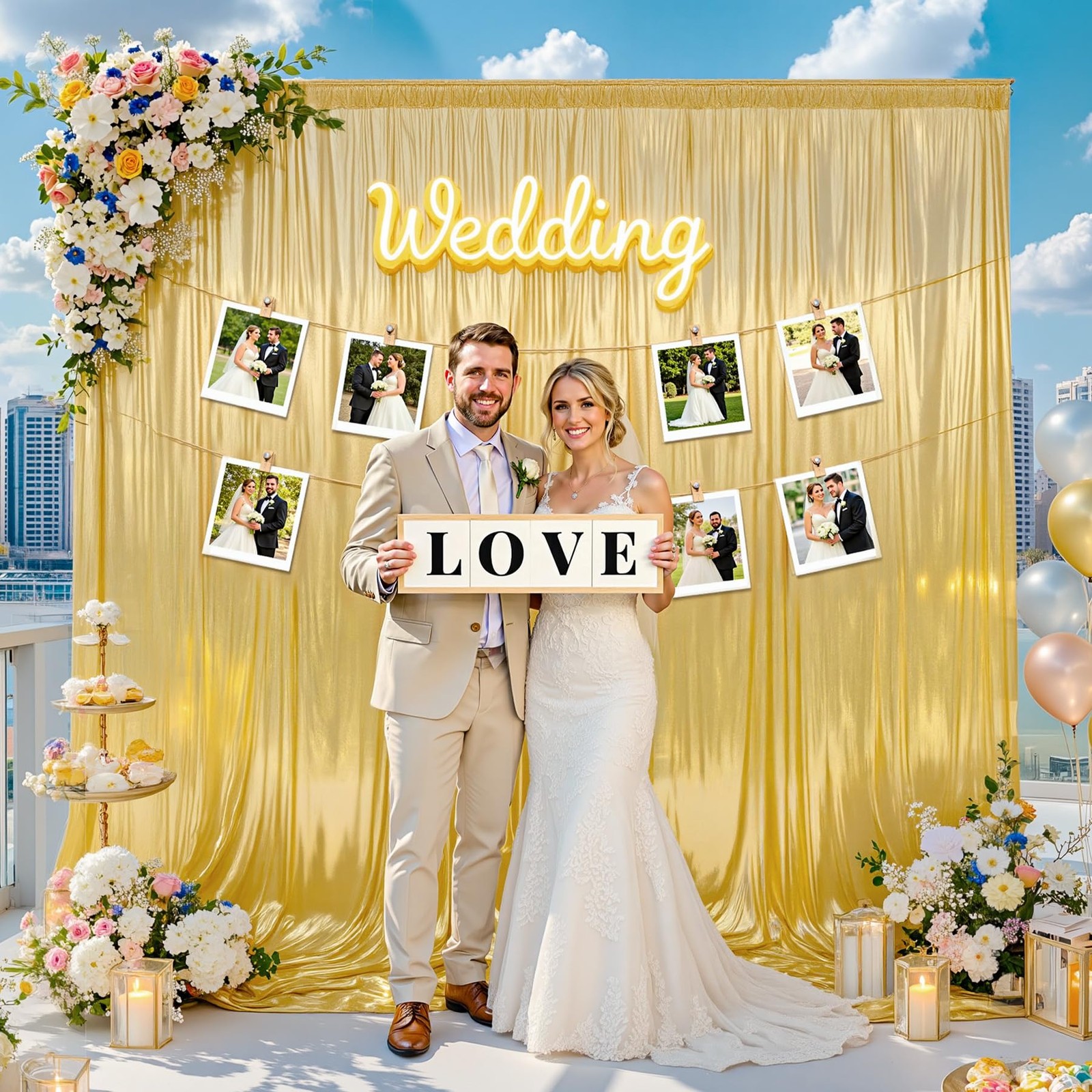 Gold Sequin Backdrop Curtain 40x10ft 5′(W) x 10′(H), 8 panels,