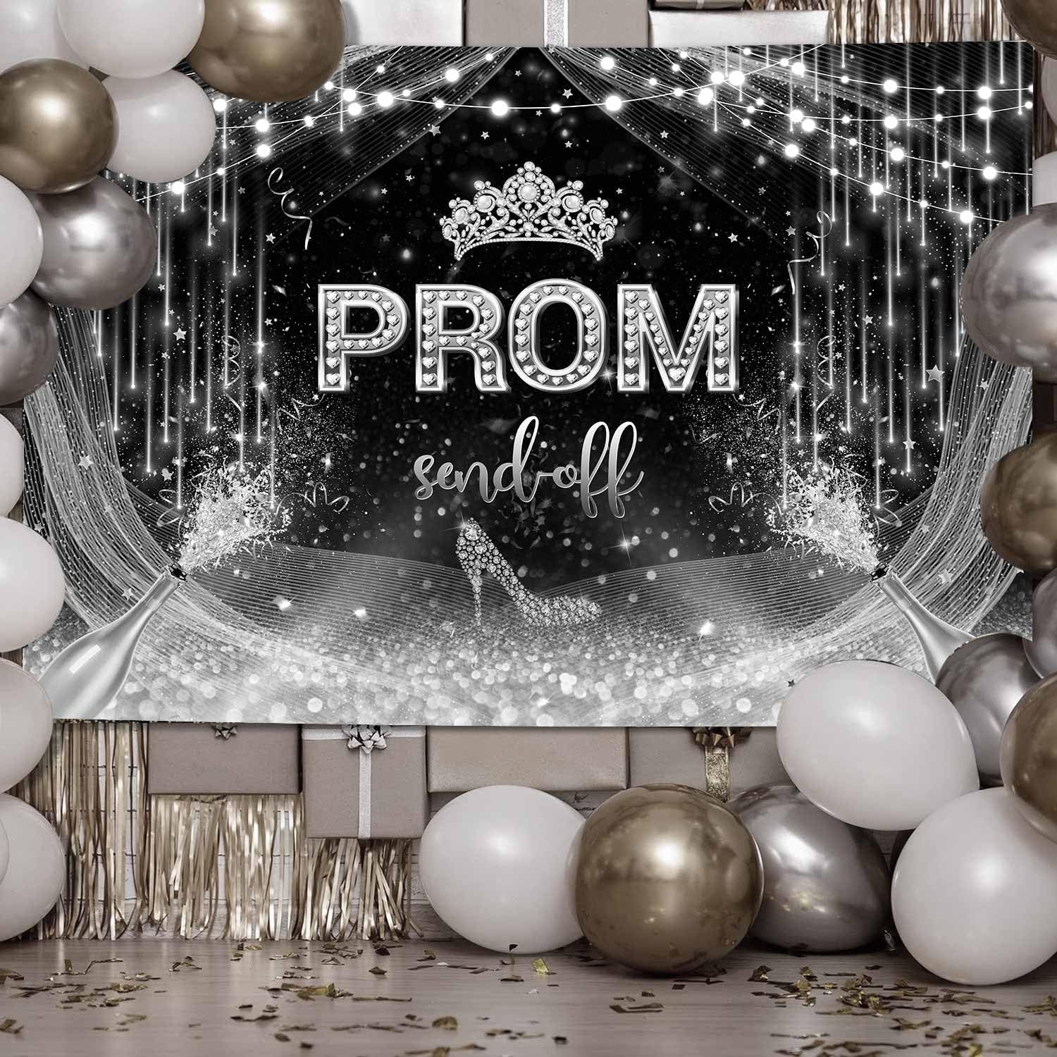 7x5ft Prom 2026 Backdrop Silver and Black Prom Send Off Photography Background.