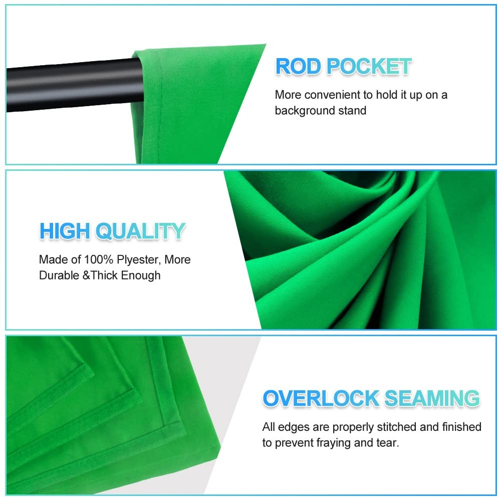 Green Screen Backdrop with Stand for Streaming, 6.5X 10ft (WxH) Protable Gree…