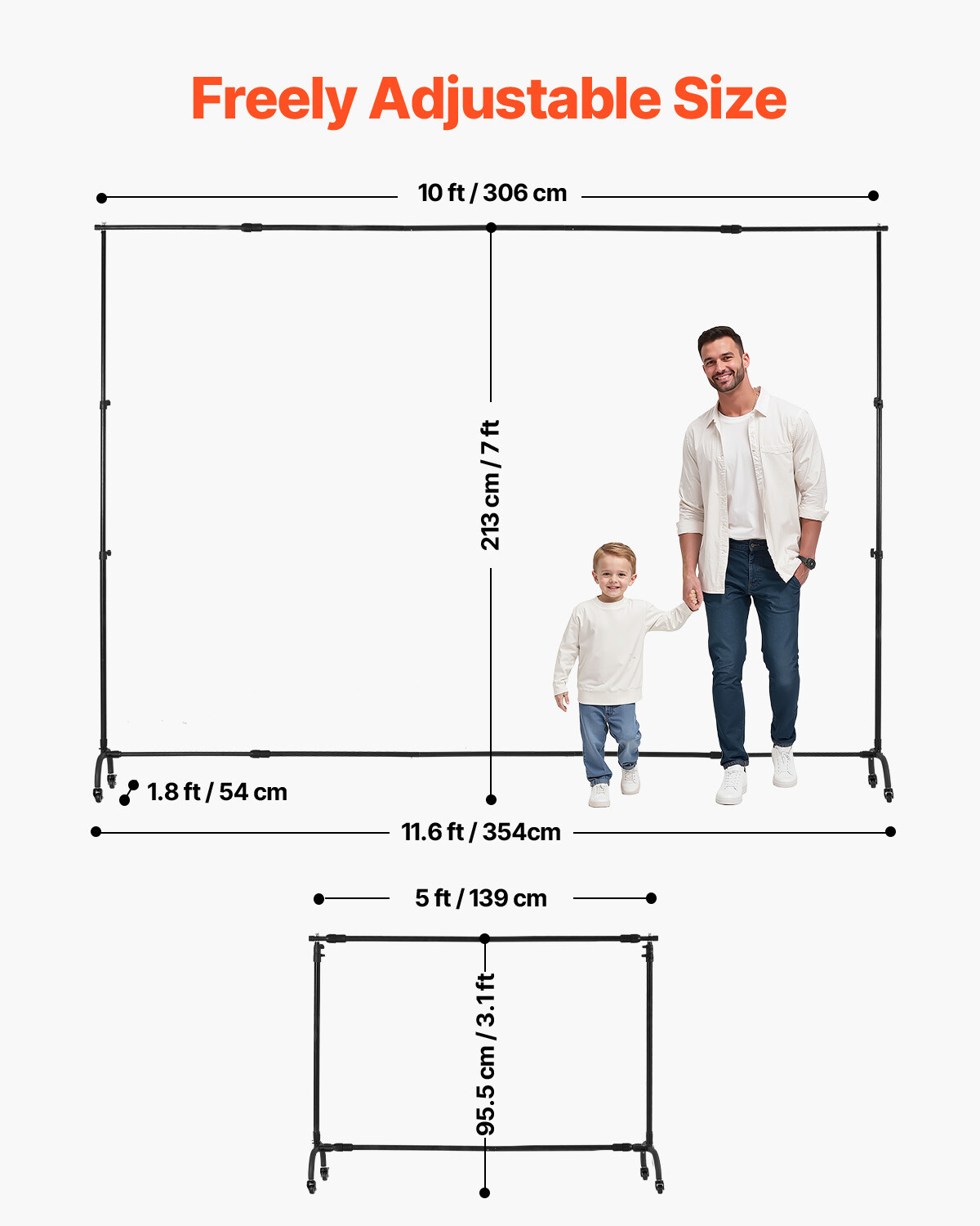 Backdrop Stand Movable Stand Kit 7 x 10 ft for Party & Photo Video Studio