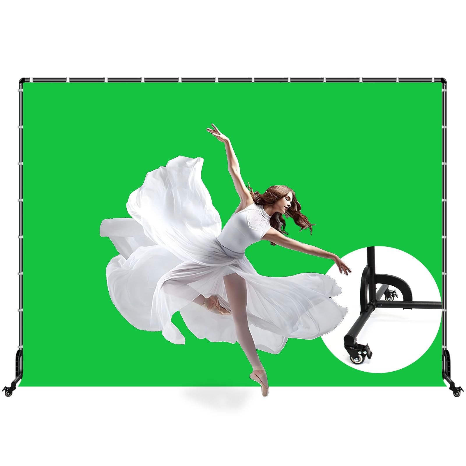 BENOISON Backdrop Stand with Wheels & Backdrop – 10x7ft(WxH) Green Screen