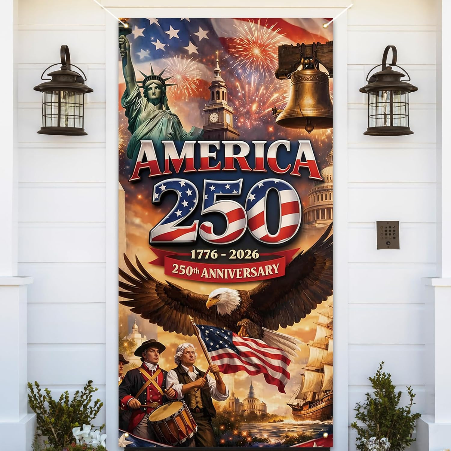America 250 Anniversary Door Cover Patriotic Photo Backdrop 4Th of July Fourth o