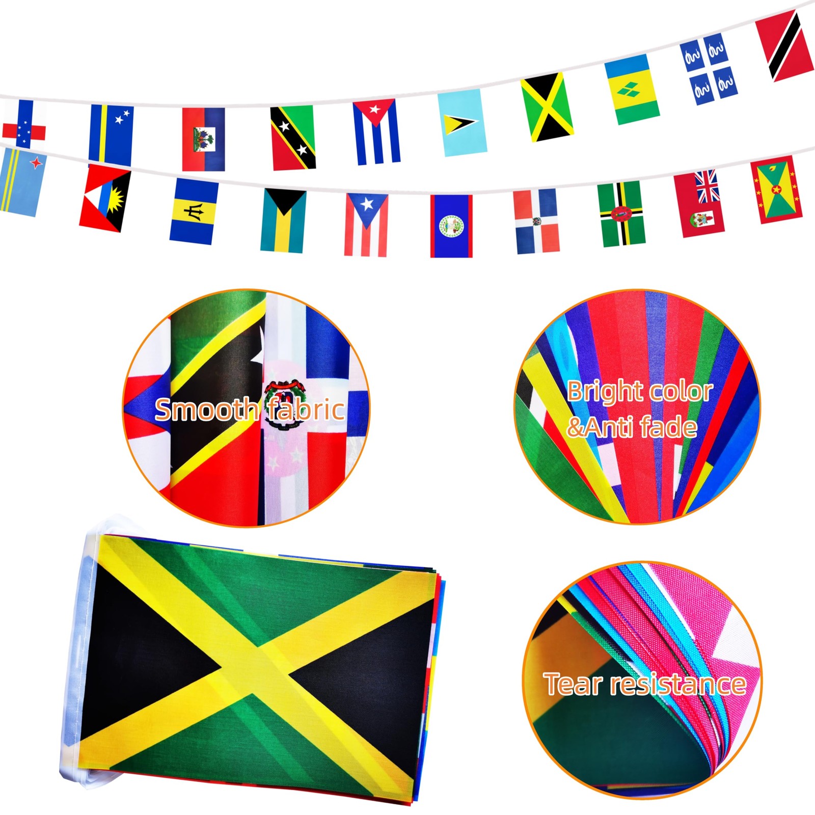 3 Pack 20 Caribbean Countries Small String Flags, 90 Feet 60 Pcs Caribbean Na…