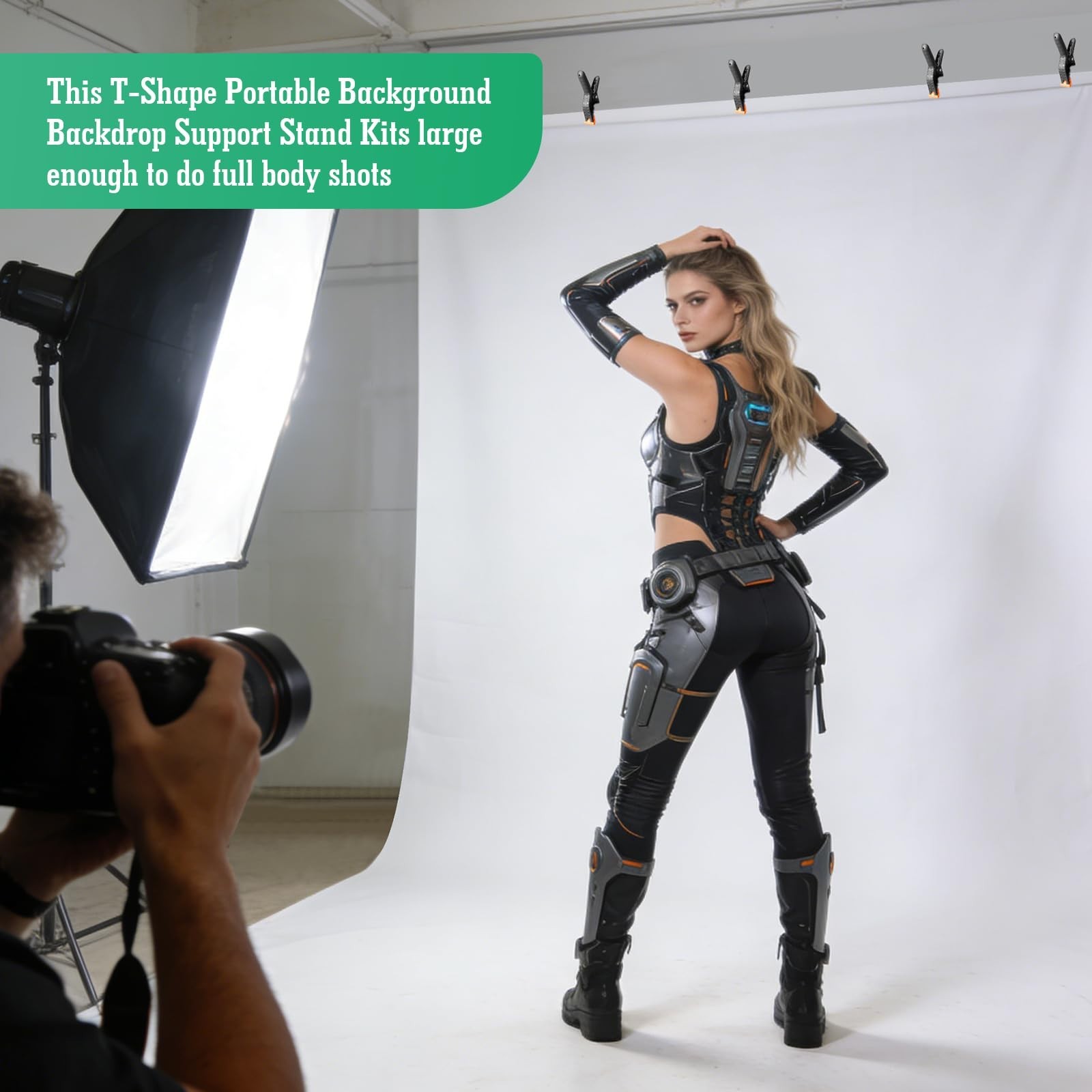 5×6.5ft Reversible Black & White Backdrop Screen Kit with T-Stand & 5 Clamps
