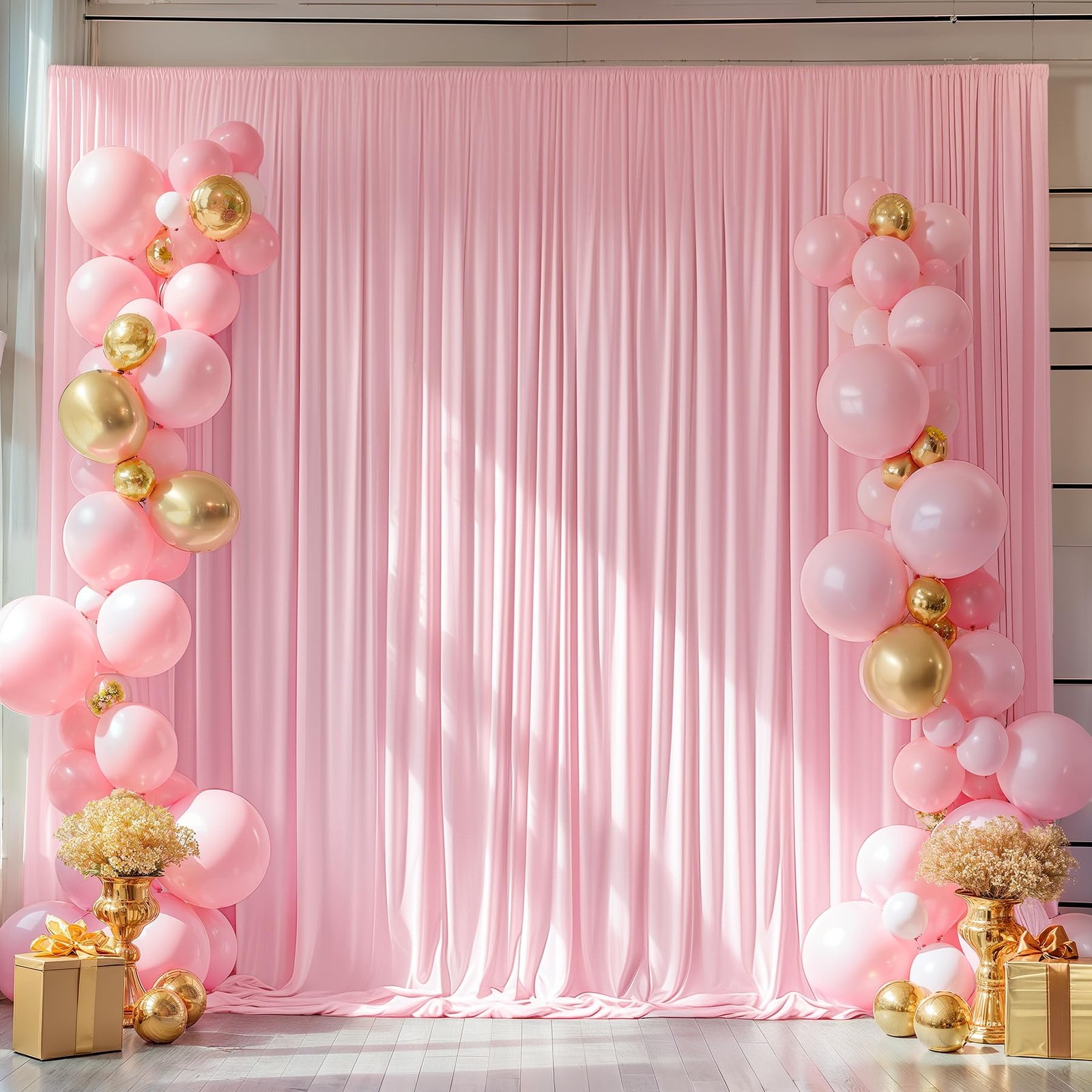 New 10x10ft Pink Backdrop Curtains for Wedding Parties Wrinkle Free Photo Drapes