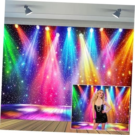 20X10ft Rainbow Stage Backdrop 1980s Colorful Disco Photography 20X10FT Multi8