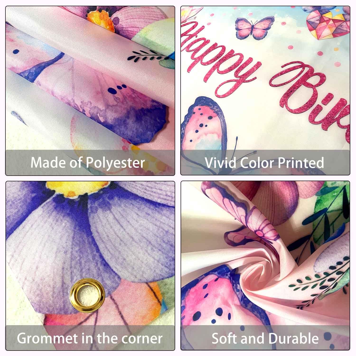 LDWLYW Butterfly Happy Birthday Banner Backdrop Pink Purple Butterflies Birthday