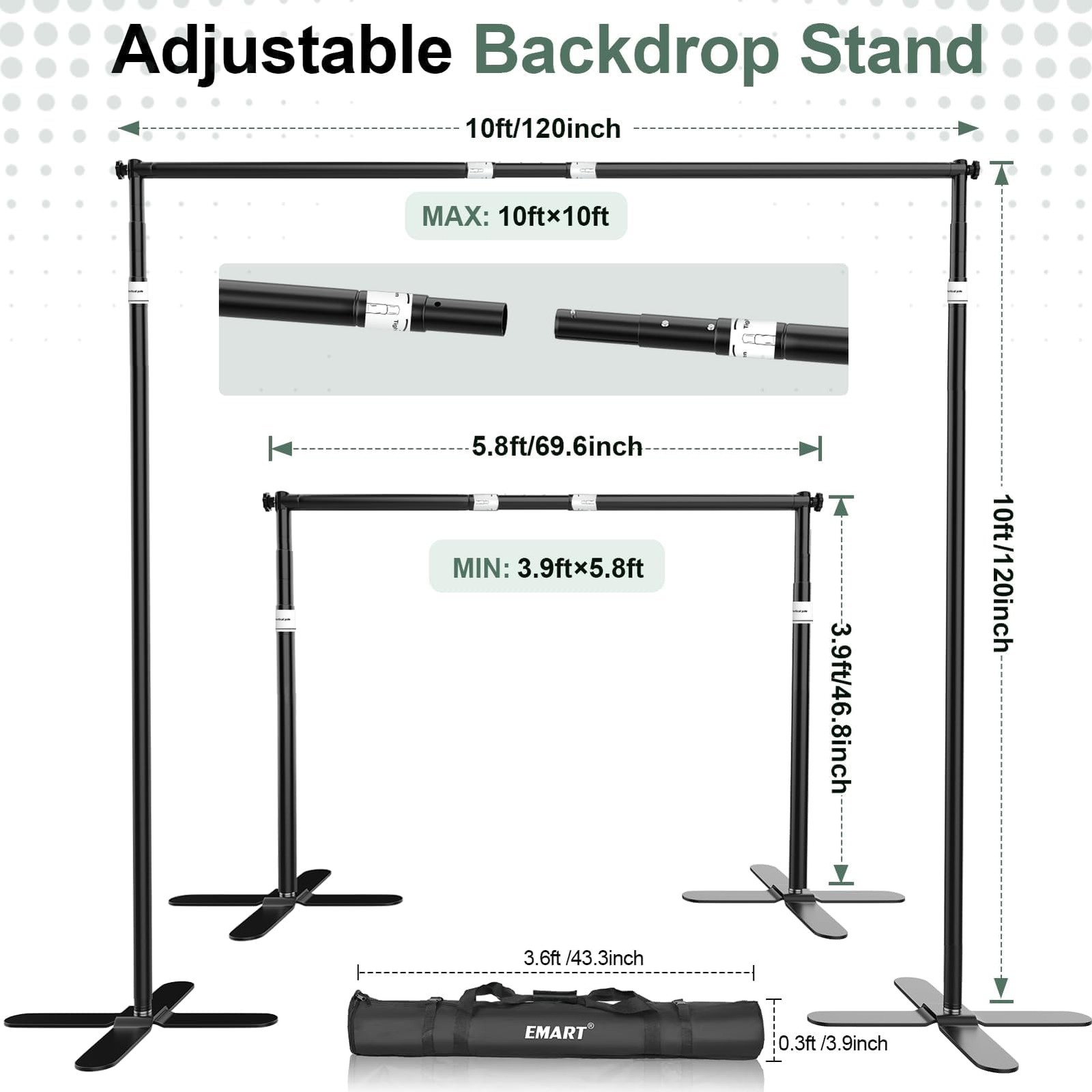 Pipe and Drape Backdrop Stand Kit 10x10ft, Heavy Duty Back Drop Adjustable St…