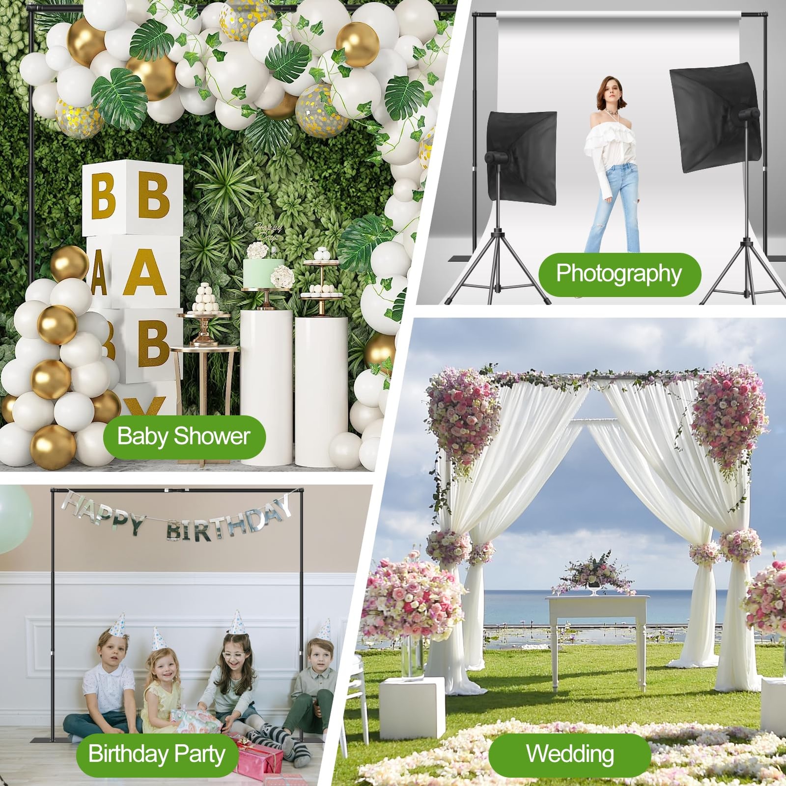 Backdrop Stand Heavy Duty, 10x10ft Adjustable Photo Background Pipe and Drape…