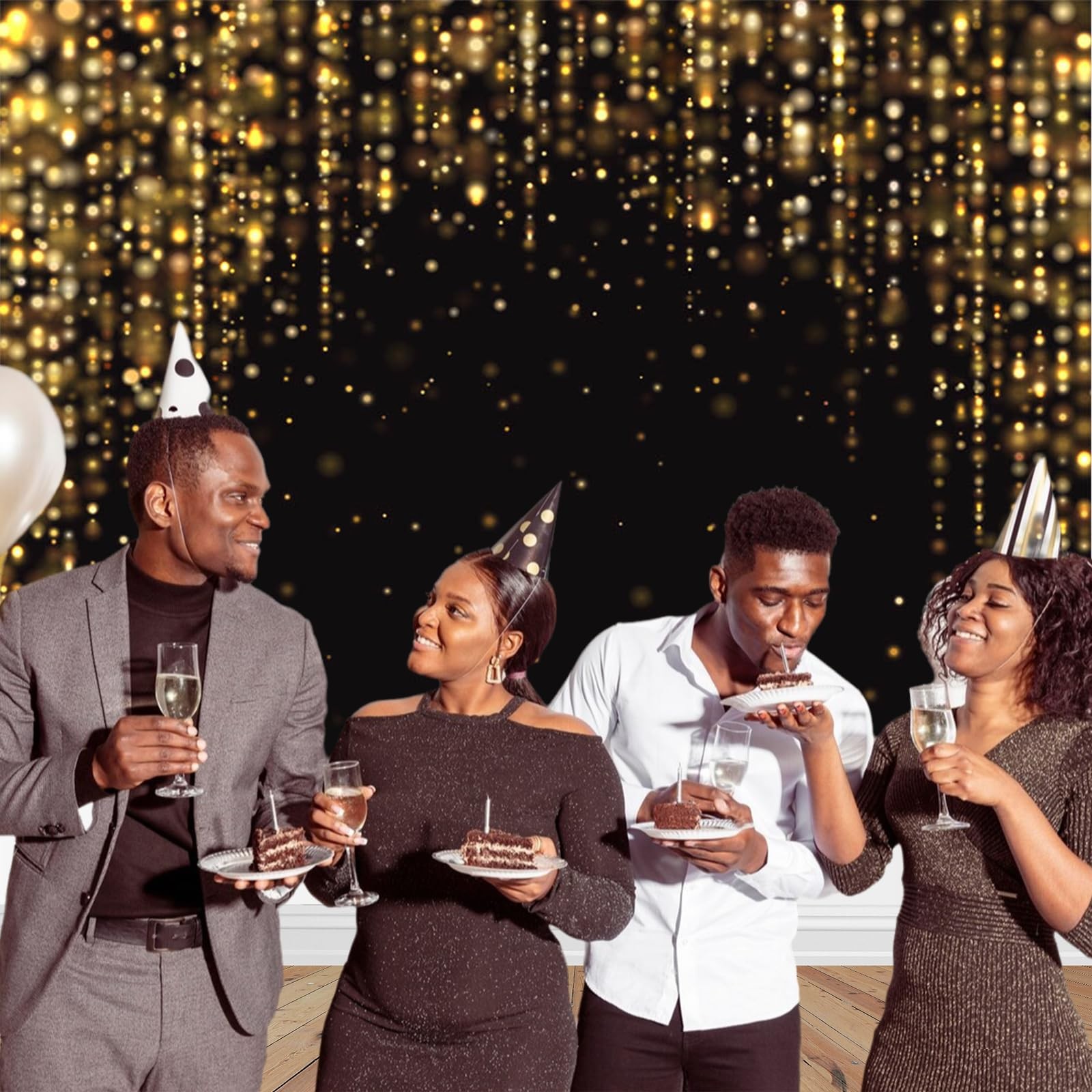 Black Gold Party Backdrop 7×5 Ft Glitter Birthday New Year Photo Booth
