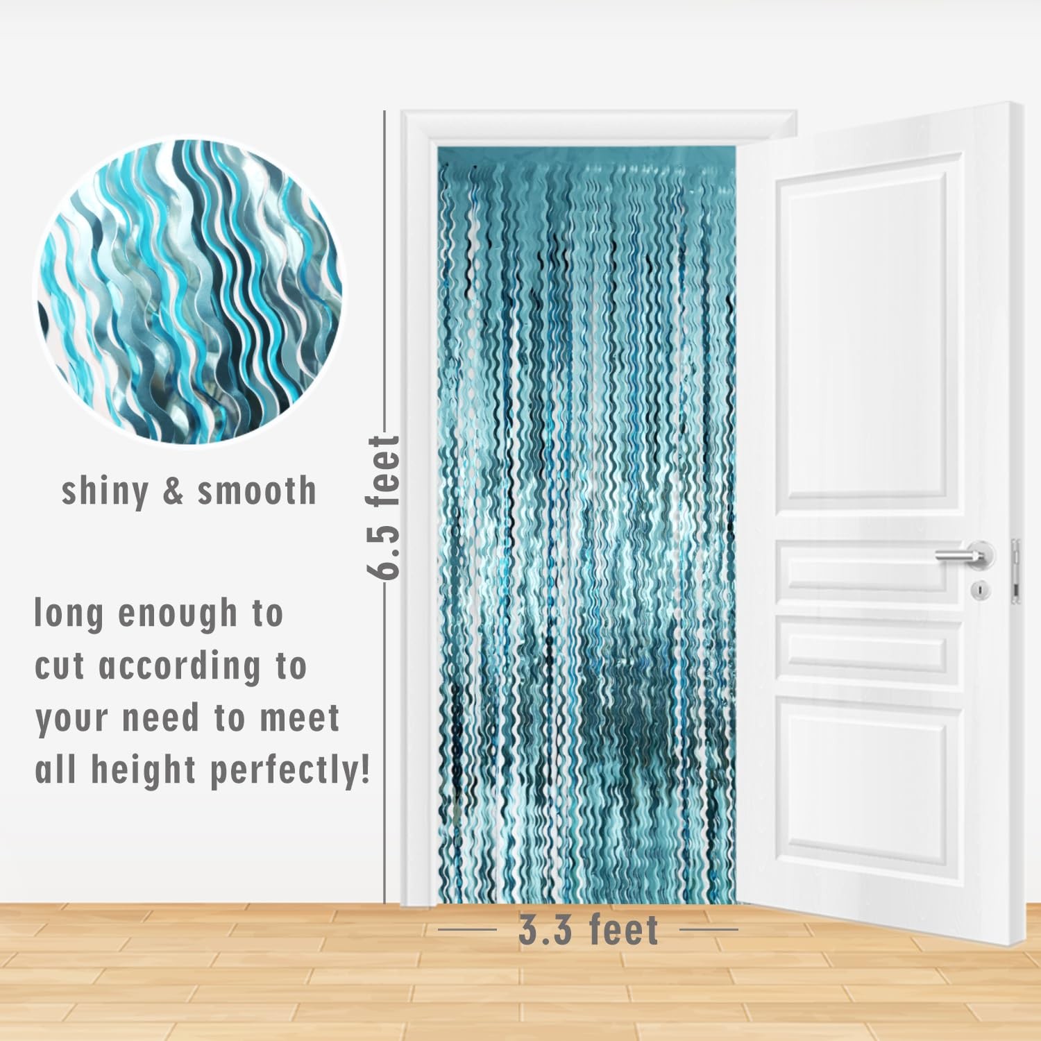2 PCS 6.4×6.5 Ft Metallic Tinsel Foil Fringe Curtain Party Wavy Light Blue