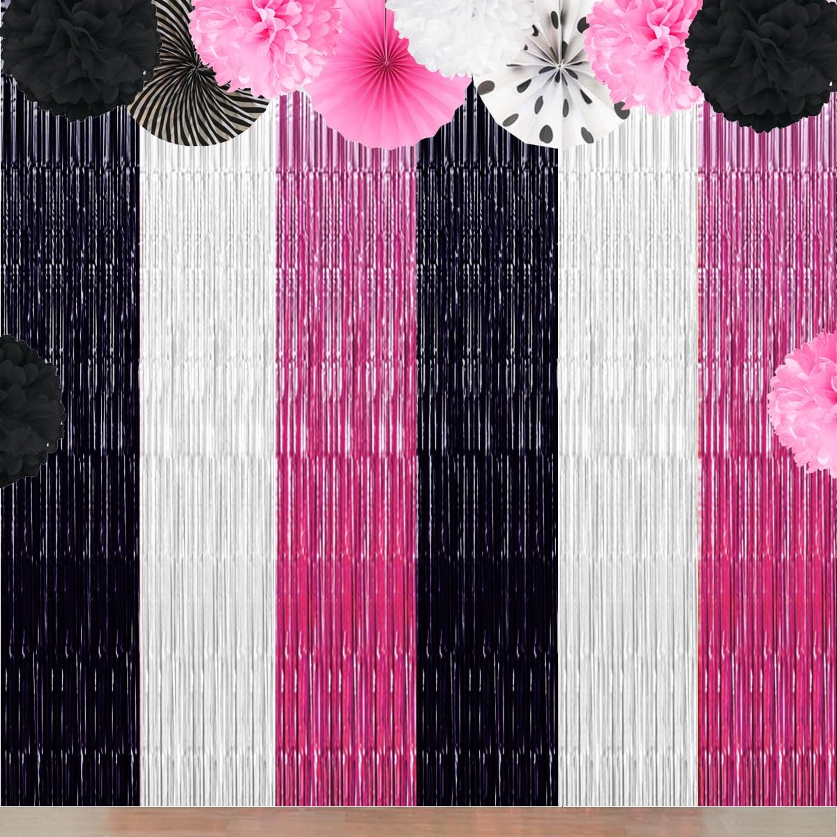 Pink Halloween Party Decorations 3 Packs Black White Backdrops Foil Tinsel Cow