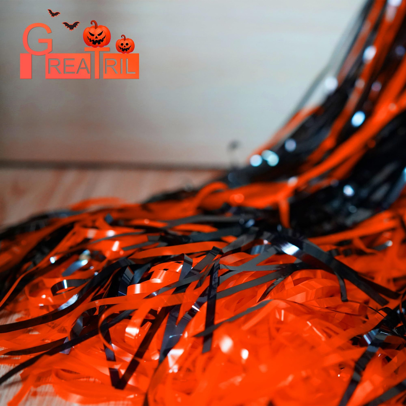 Black Orange Streamers Party Backdrop – GREATRIL 3.2ft x 8.2ft,