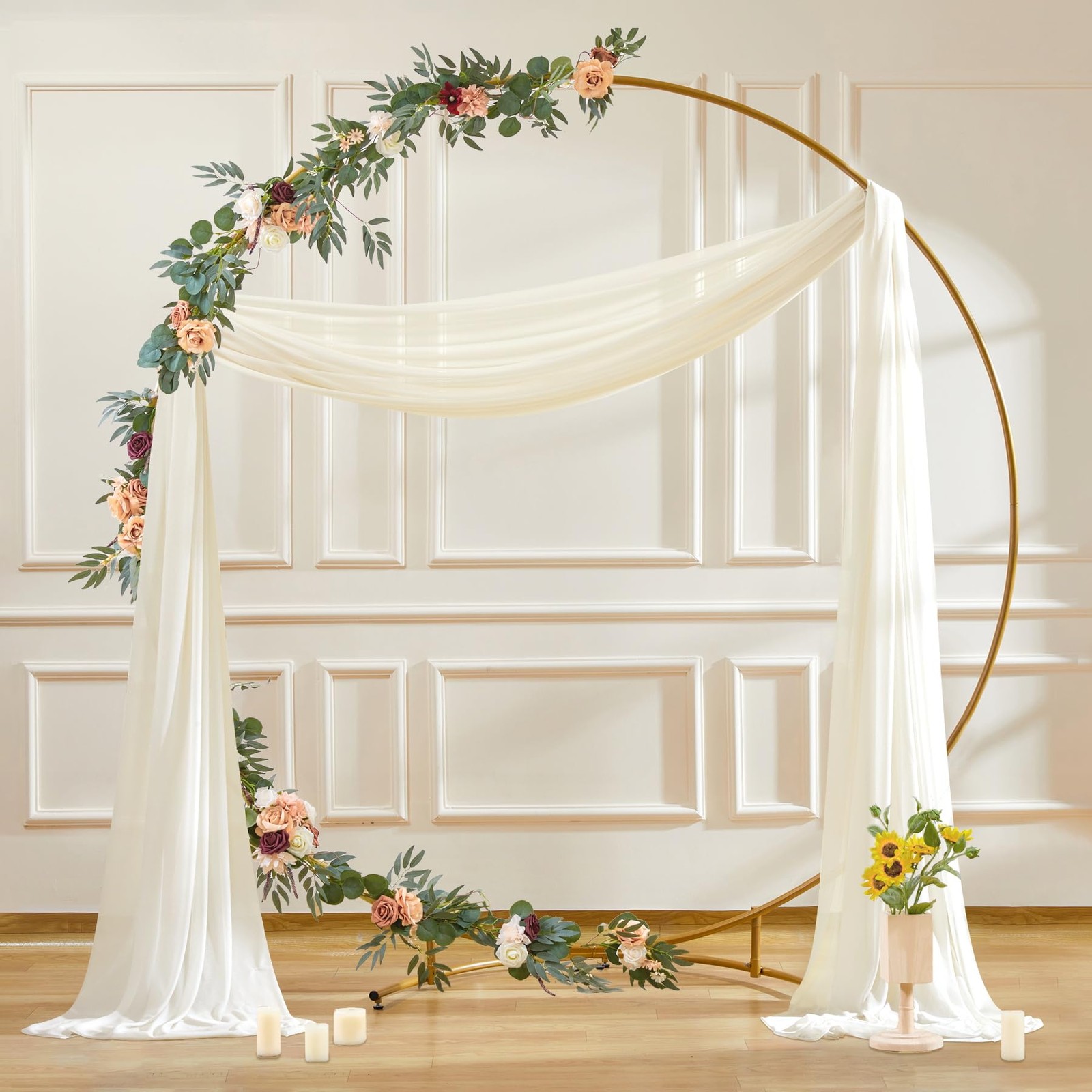 2 Panels Ivory Sheer Wedding Arch Draping Fabric, 30 in x 20 Ft Long Curtains
