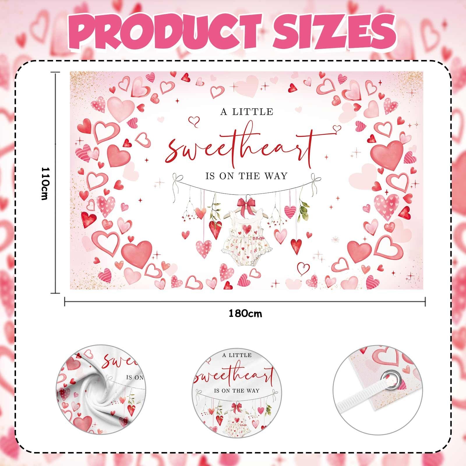 Sweetheart Baby Shower Backdrop Girl Red Hearts Photography 6×3.6 Feet