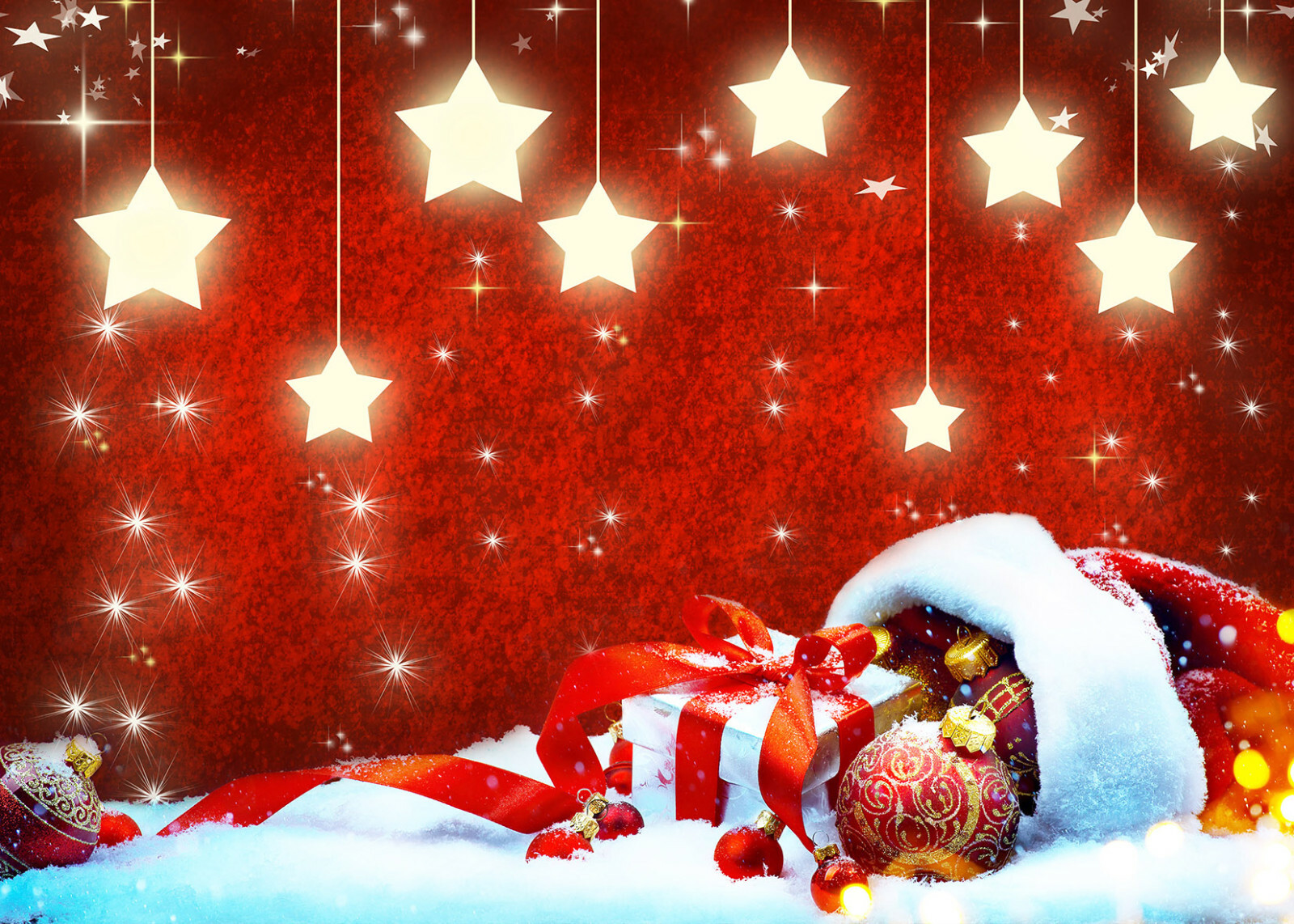 Golden Star Red Christmas Backdrop Xmas Ball Gifts Photo Background Studio Props