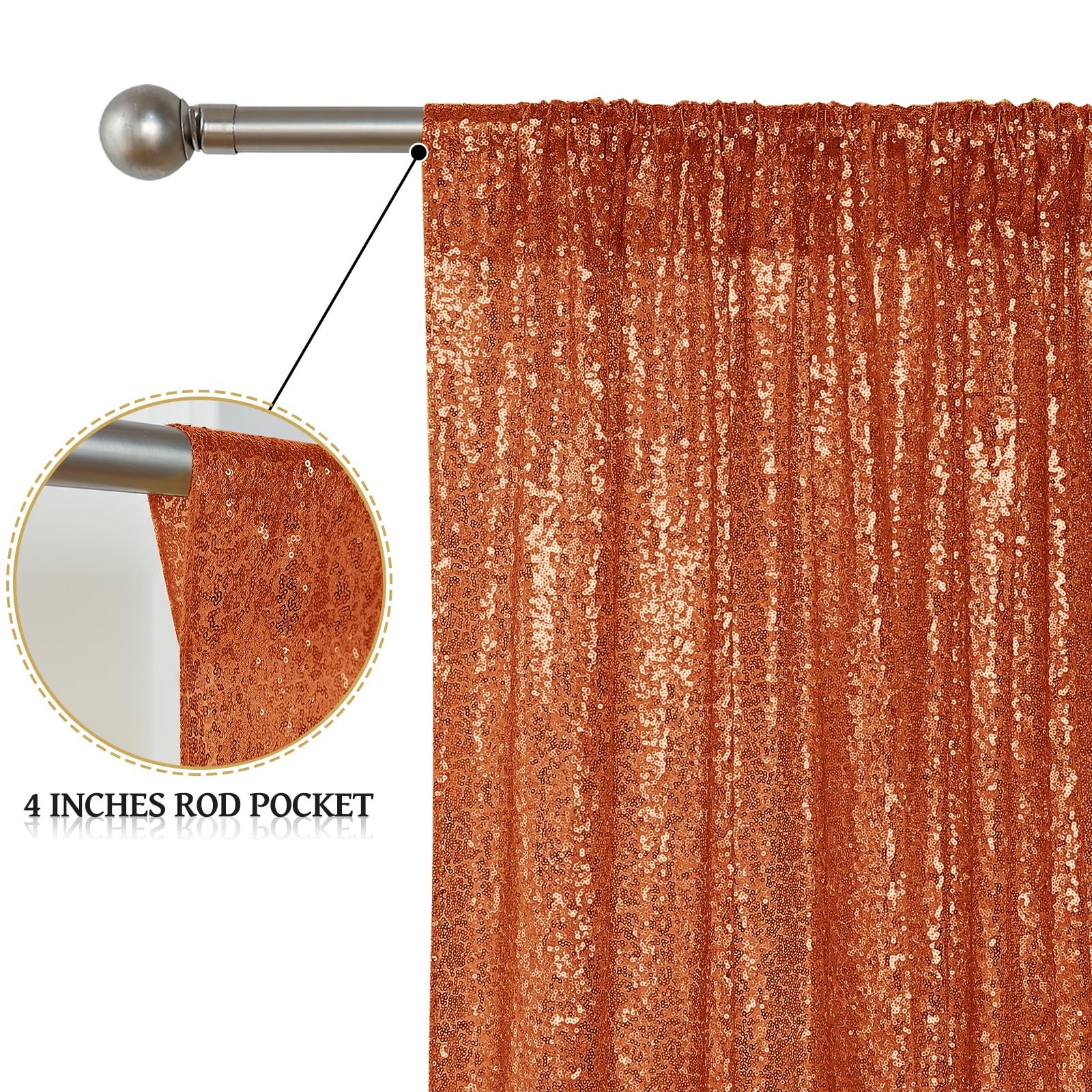 Orange Sequin Backdrop Curtain 2 Panels 2FTx8FT Glitter Orange Background Dra…