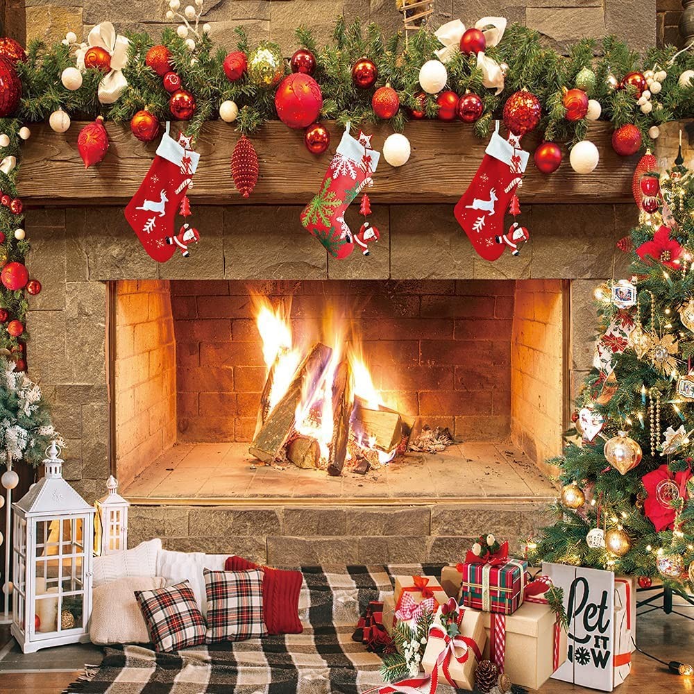 8x8ft Christmas Fireplace Photography Backdrop Family Party Decor Prop D469