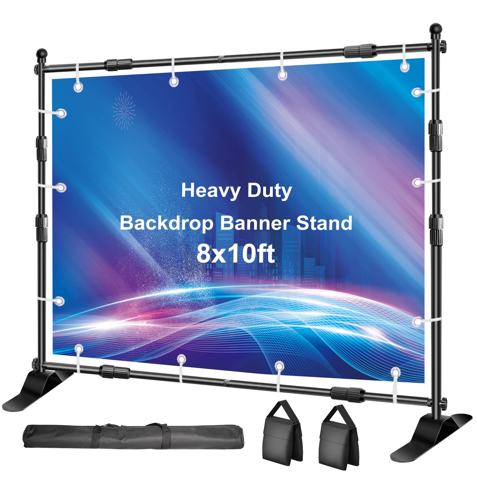 Backdrop Banner Stand, 10x8ft Heavy Duty Display Frame, Adjustable Metal Tele…