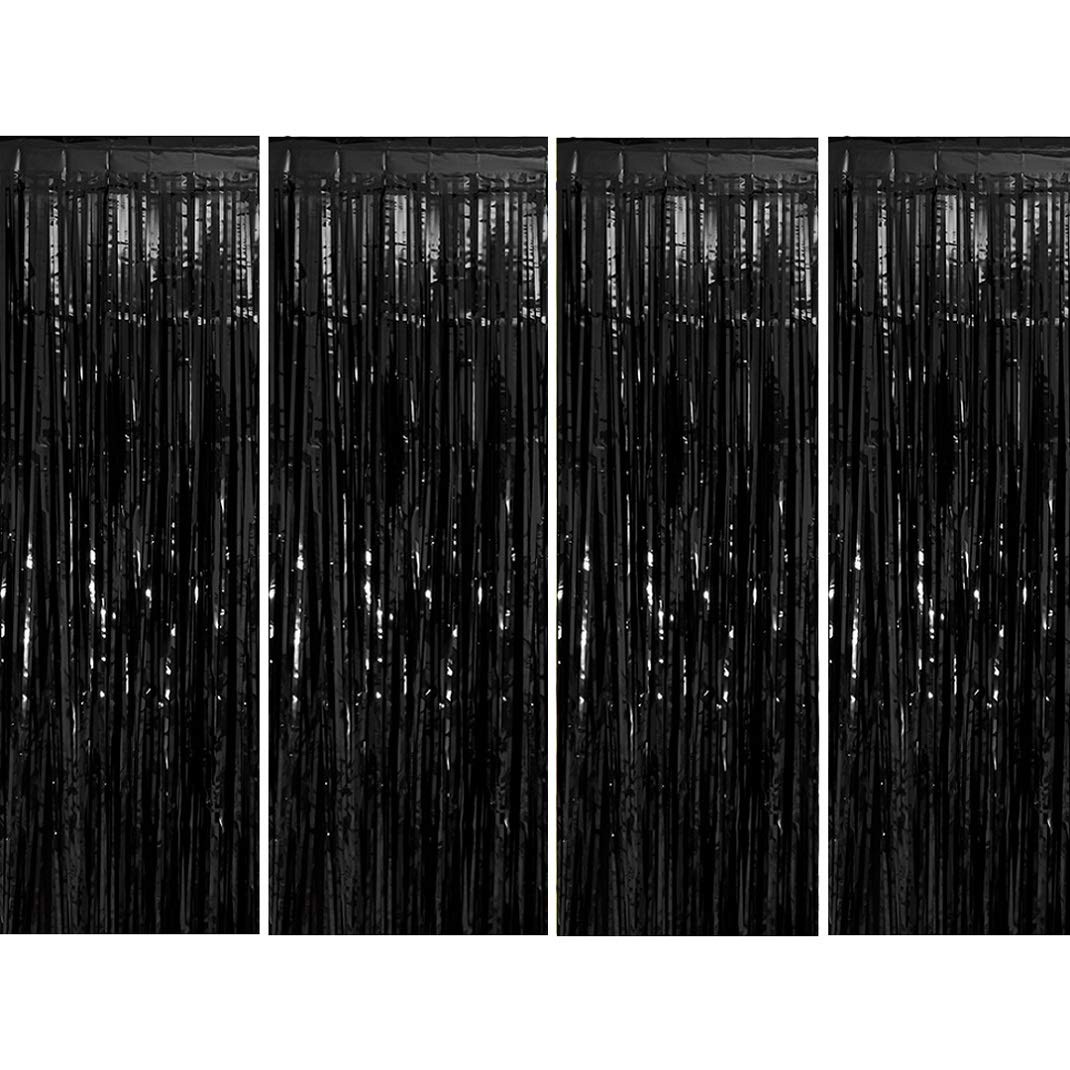 4 PCS 3.28×8.2FT Black Foil Fringe Curtain Tinsel Door Backdrop 30th Birthday