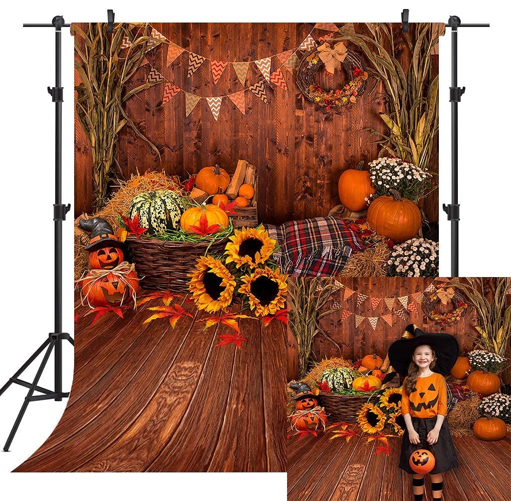 8x8FT TP295B Fall Thanksgiving Wooden Floor Barn Pumpkins Photography Backdrop