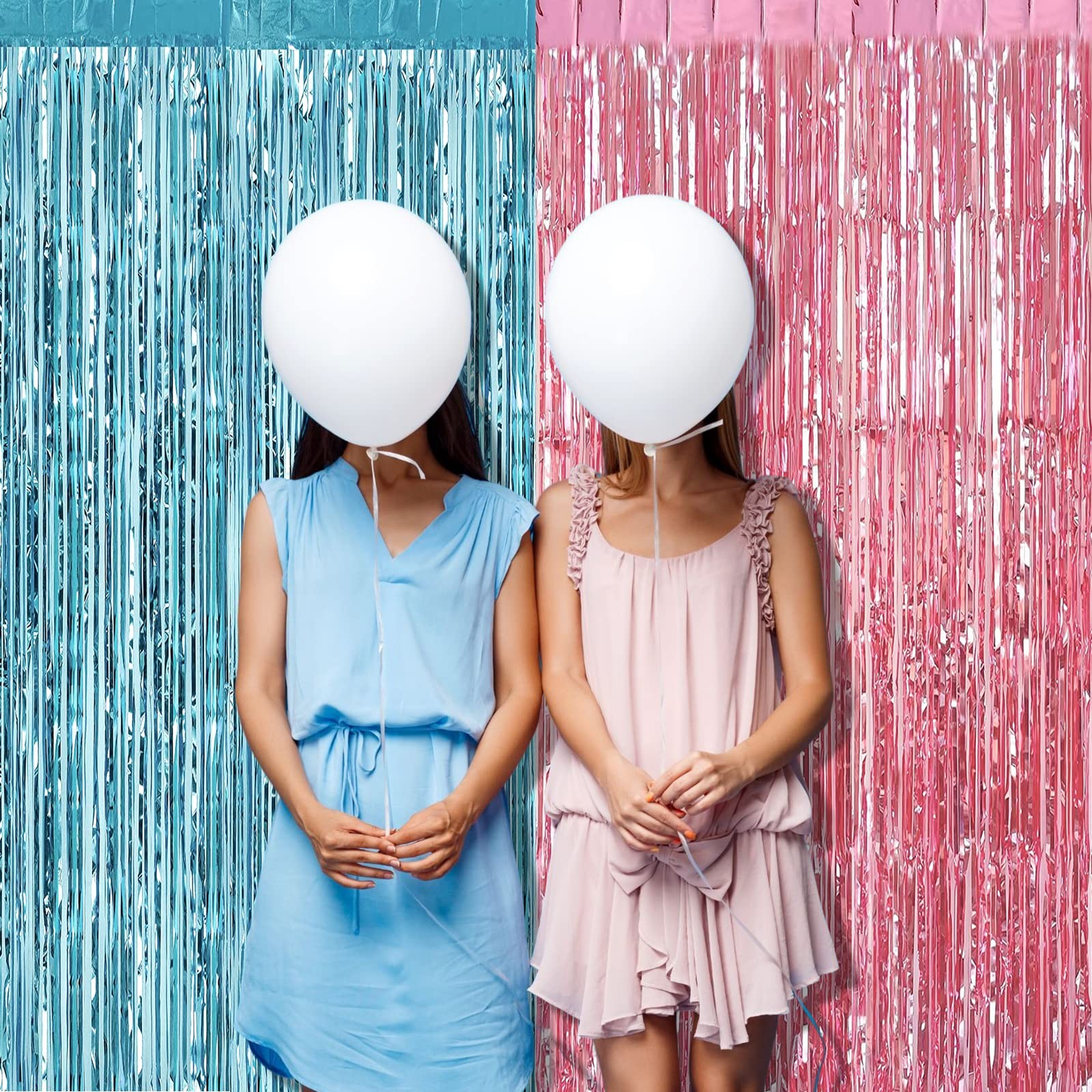 4-Pack 3.2×8.2ft Pink Blue Foil Fringe Curtain Tinsel Streamer Backdrop