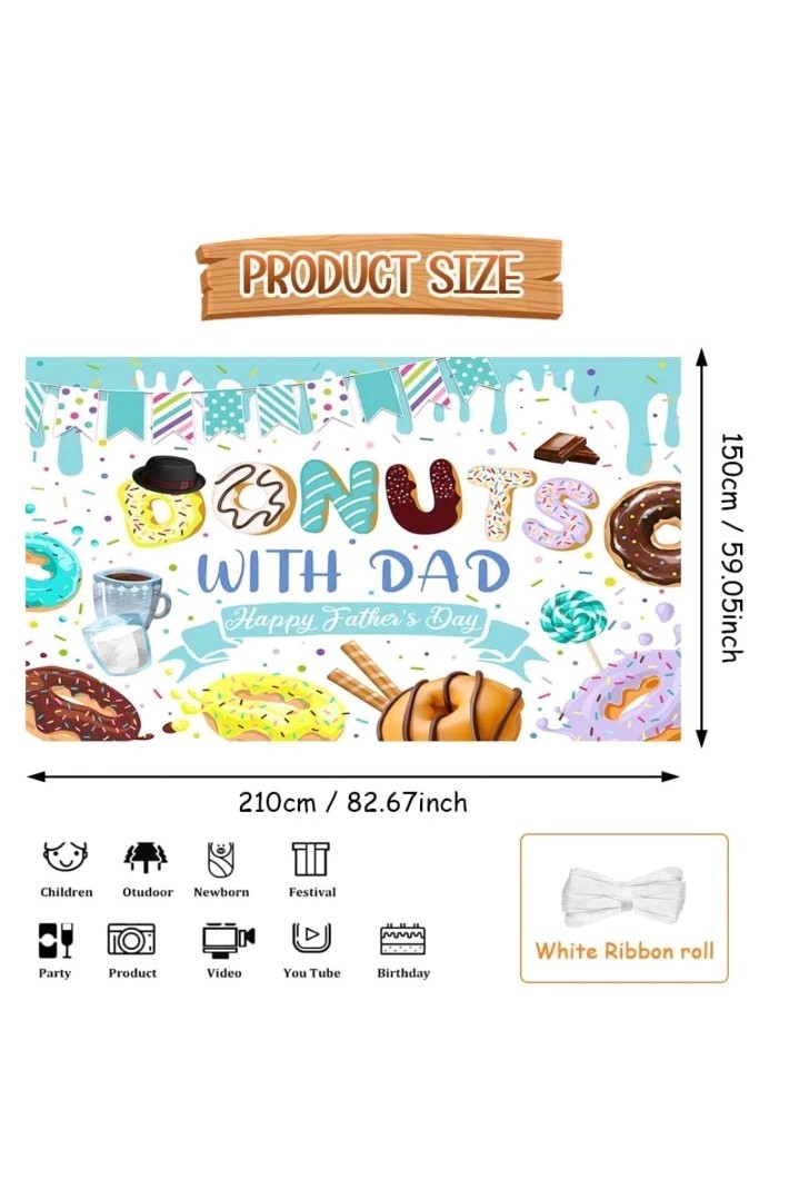 7x5ft Happy Father’s Day Photography Backdrop Donuts with Dad Sprinkle Box I