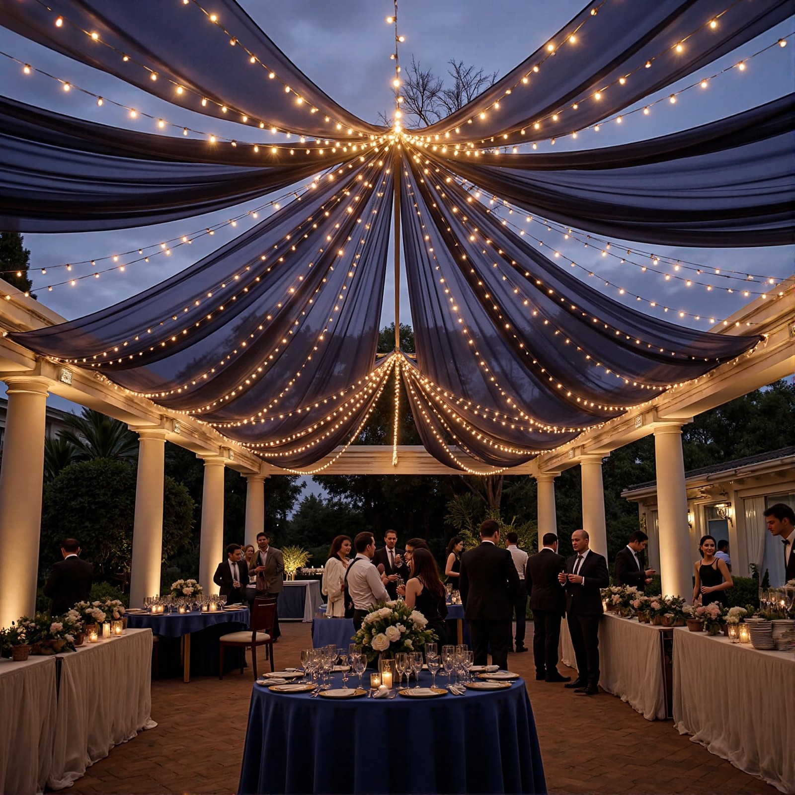 6 Panels Navy Blue Ceiling Drapes with Lights for Weddings Ceiling Drapes 5ft…