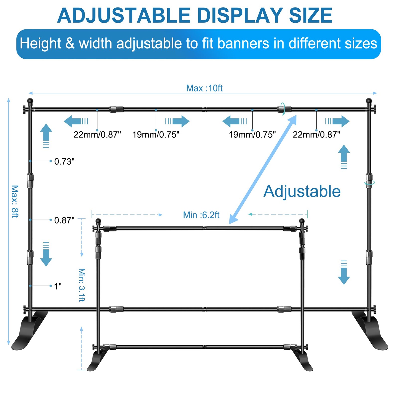 Backdrop Banner Stand, 10x8ft Heavy Duty Display Frame, Adjustable Metal Tele…