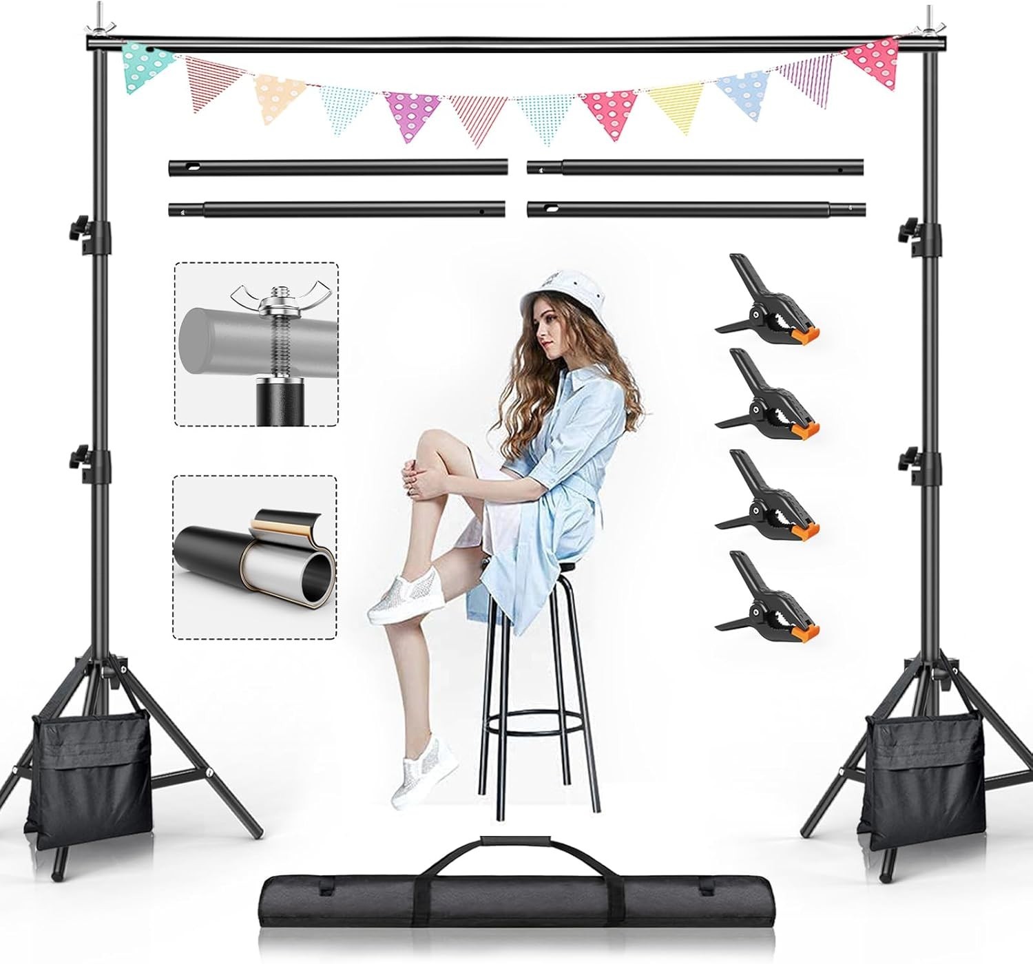 Lightweight and Sturdy 7.5FT x 10FT Backdrop Stand Kit for Photos and Events
