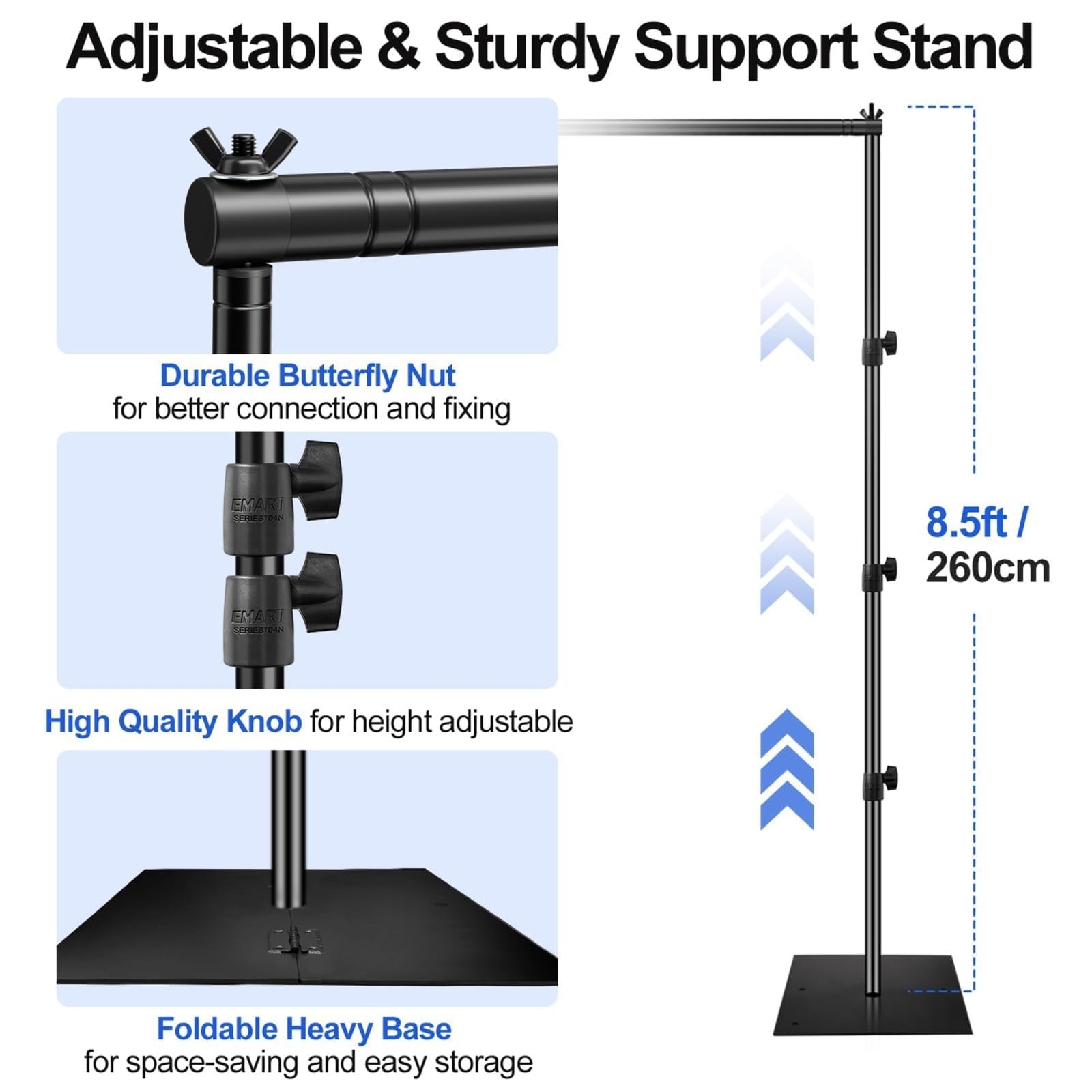 EMART Backdrop Stand, 10x10ft Width Adjustable Photography 10x10ft, Black