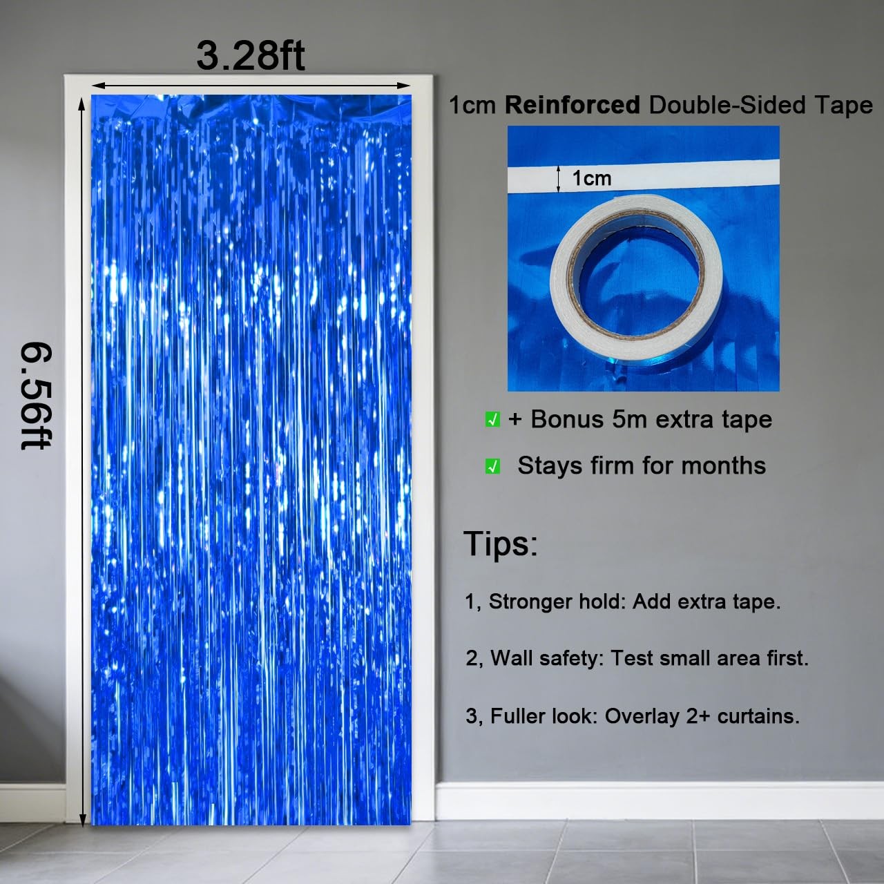 2 Pack Thickened Royal Blue Metallic Foil Fringe Curtains 2 Pack,