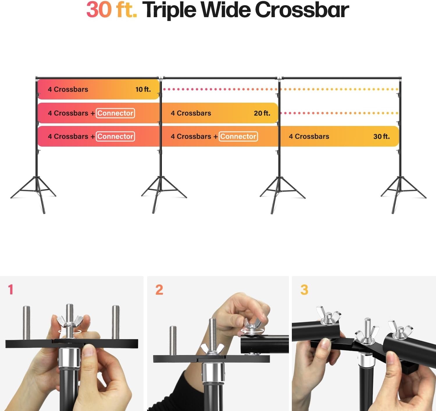 LimoStudio [Super Duty] 30.3 x 10.4 ft. Triple Extended Crossbar Backdrop Stands