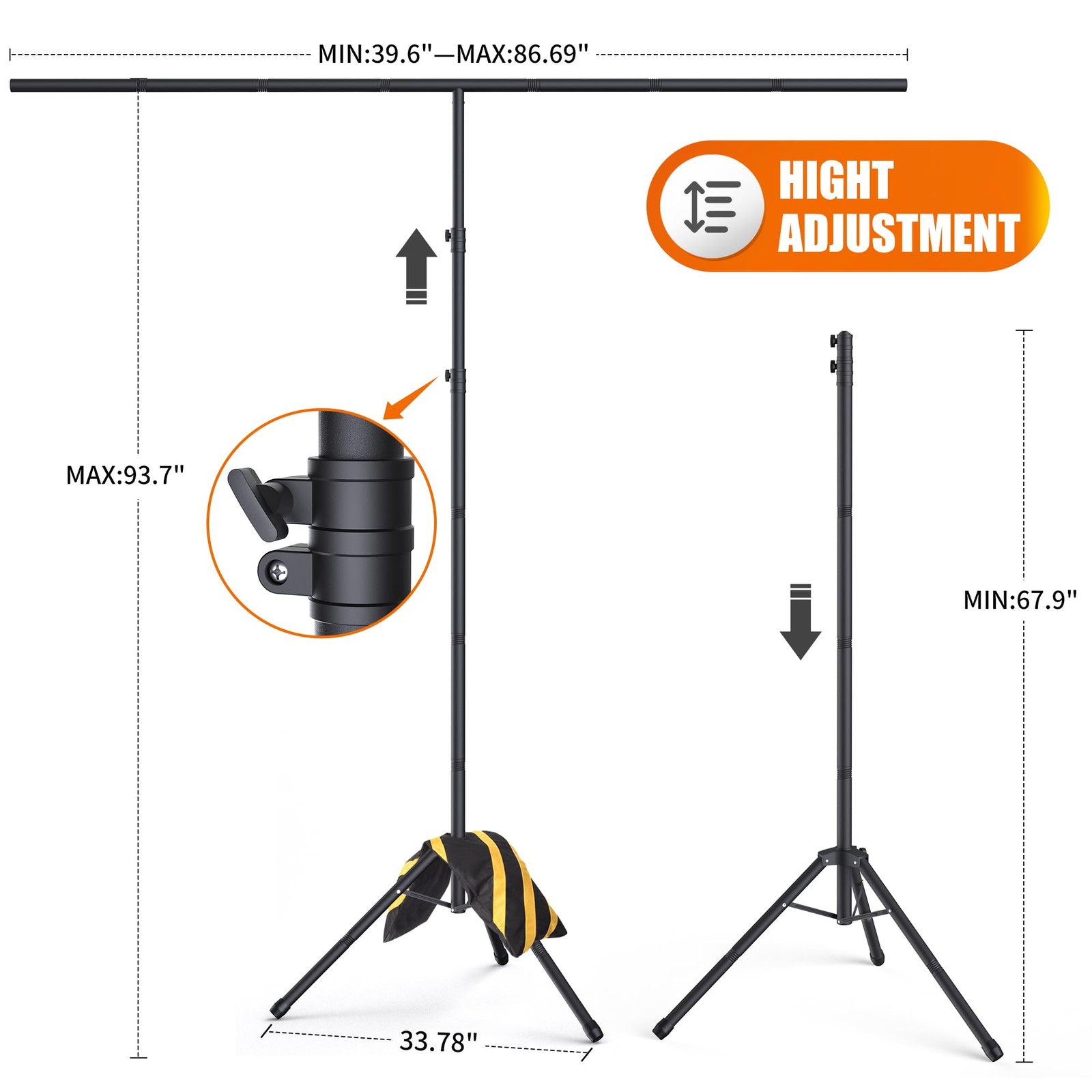 Portable T-Shape Backdrop Stand Support Kit 8×7.2ft, Adjustable Photo Green S…