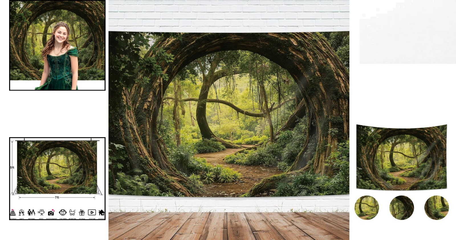 Tropical Jungle Trees Photography Backdrop 7Wx5H Feet – Enchanting Nature Scene
