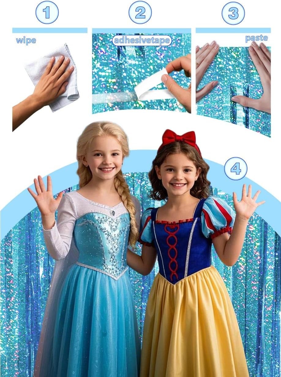 Blue Birthday Decorations Curtain Streamers Ocean Princess Booth 2 Pack,