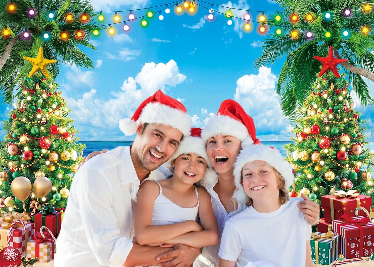 July Christmas Backdrop 7x5ft 210x150cm Tropical Beach Tree Photo Background