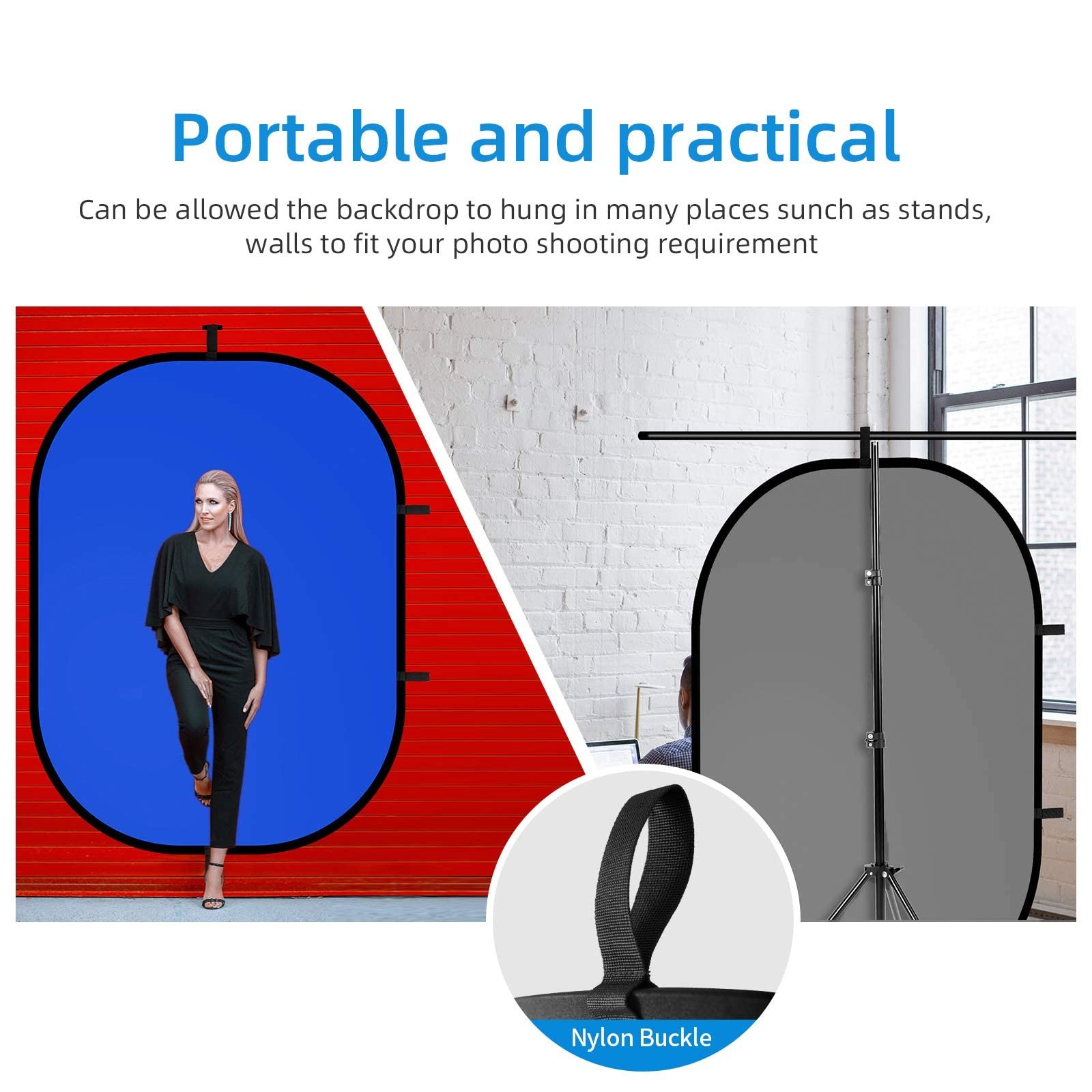 Collapsible Backdrop 59×78.7inches Pop Up Blue Grey Background with Carrying …