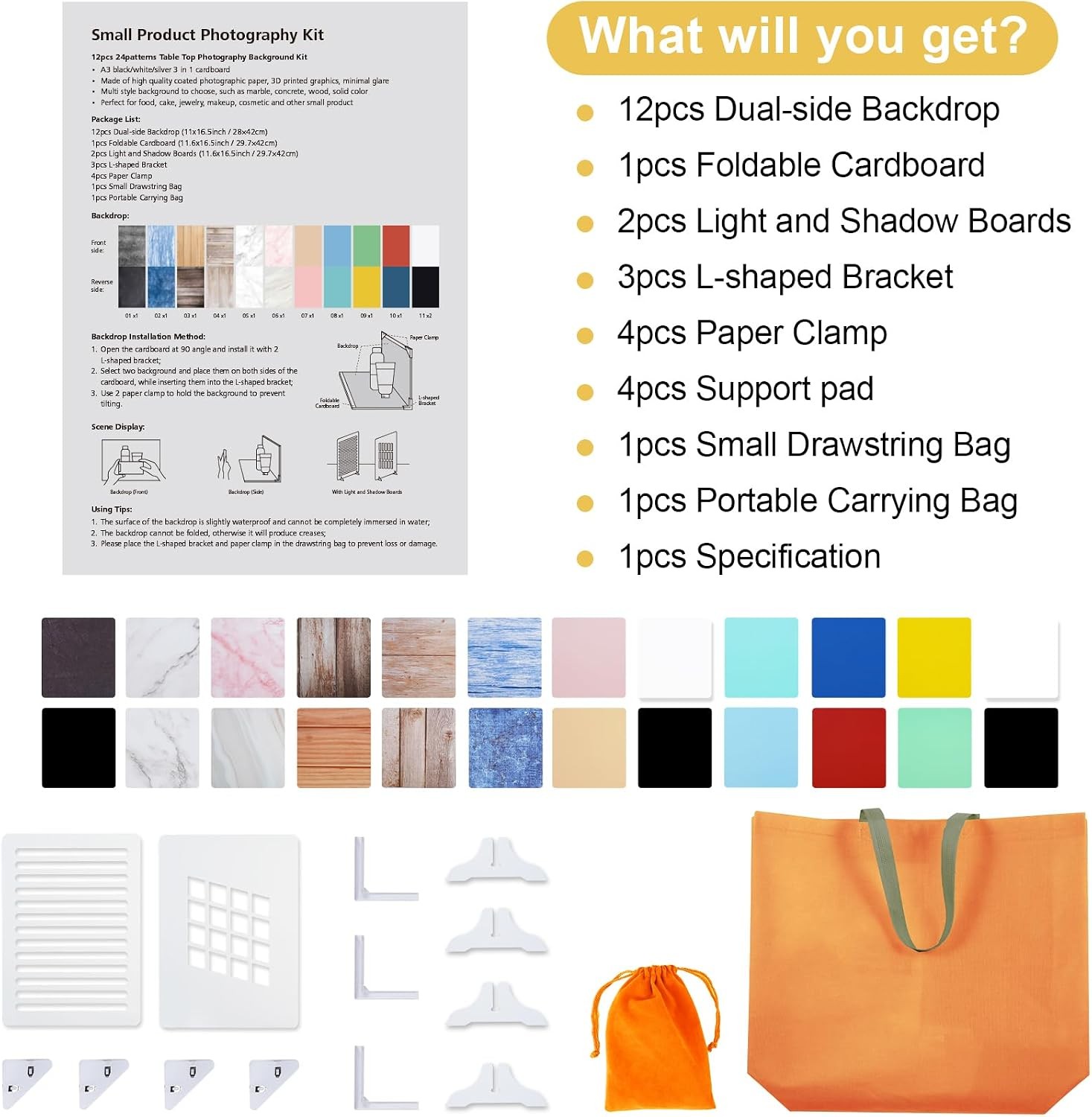 12Pcs 22Patterns Small Product Photography Backdrops Kit Photo Background Food
