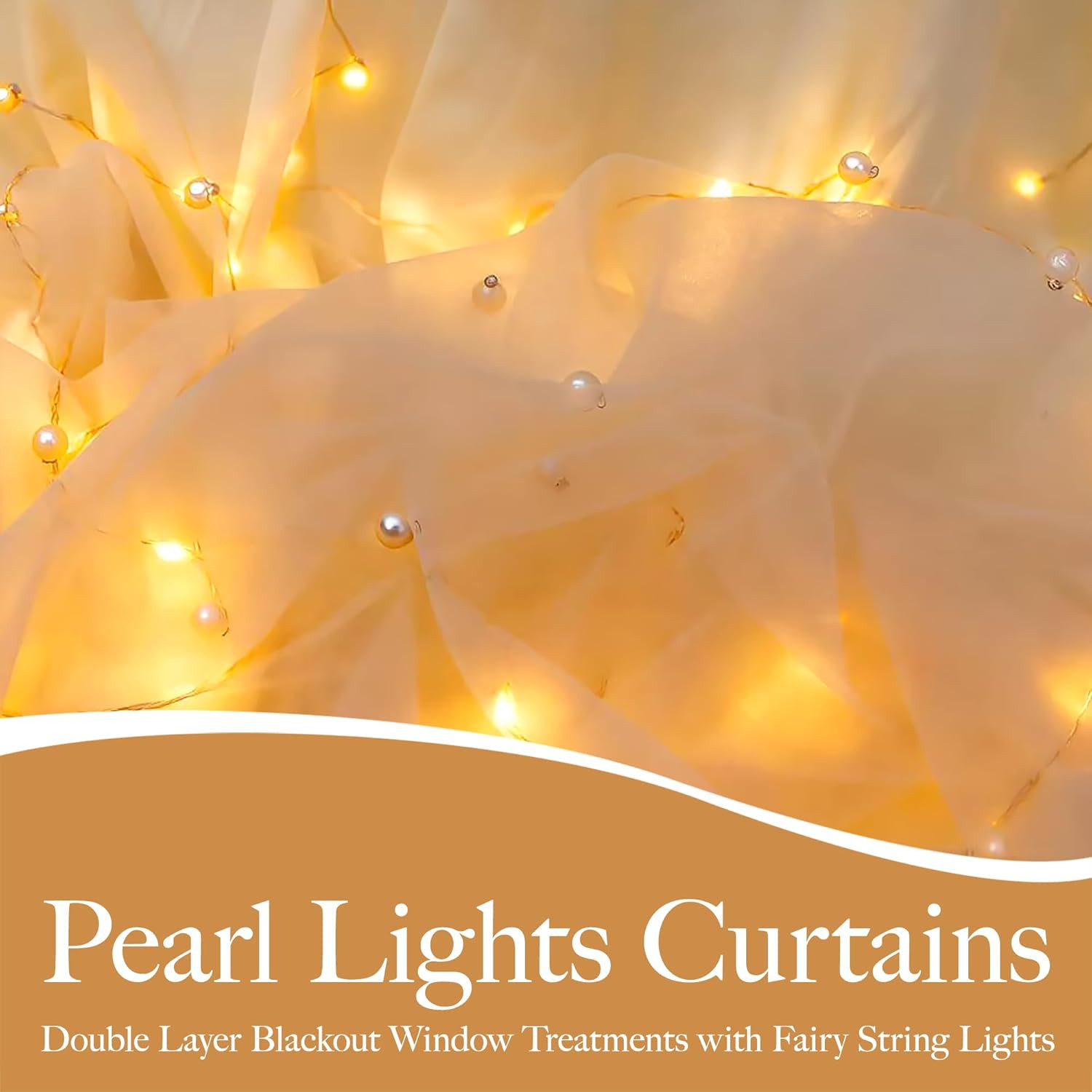 Champagne Pearl Tulle Backdrop with LED Lights for Weddings & Events