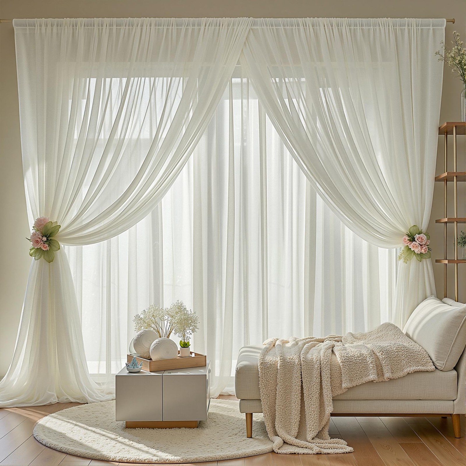 10×10 FT Ivory Sheer Tulle Backdrop Curtains Wedding Photo Drapes 2 PCS