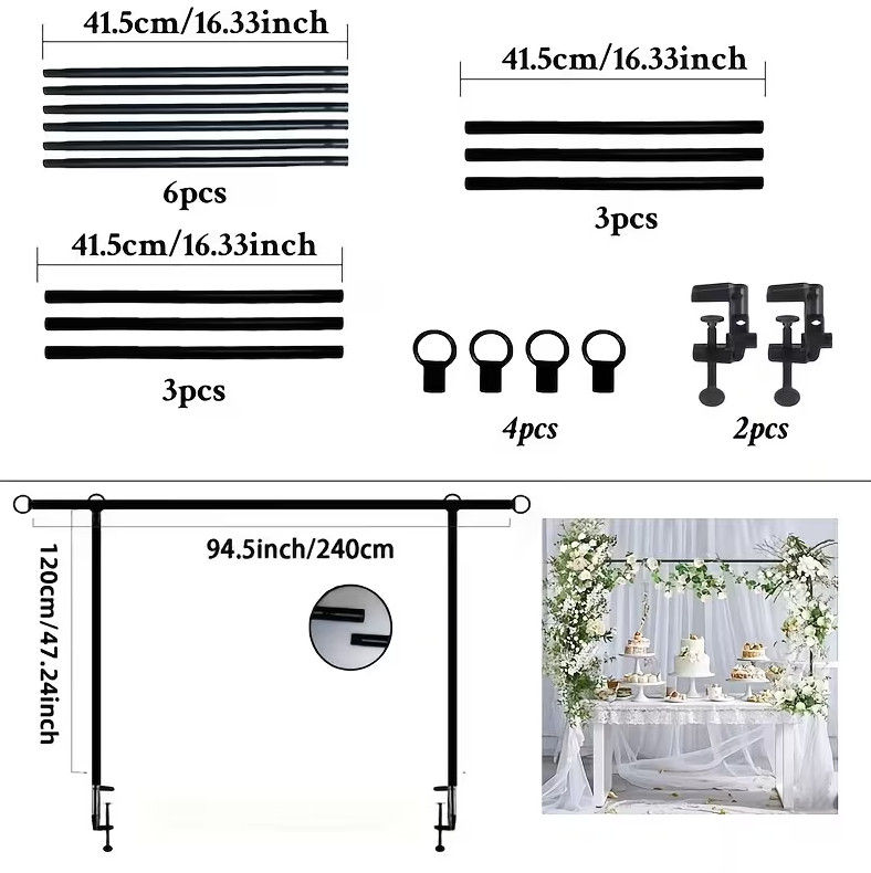 Adjustable Table Arch Stand with Clamps, Metal Backdrop Frame for Wedding & Part