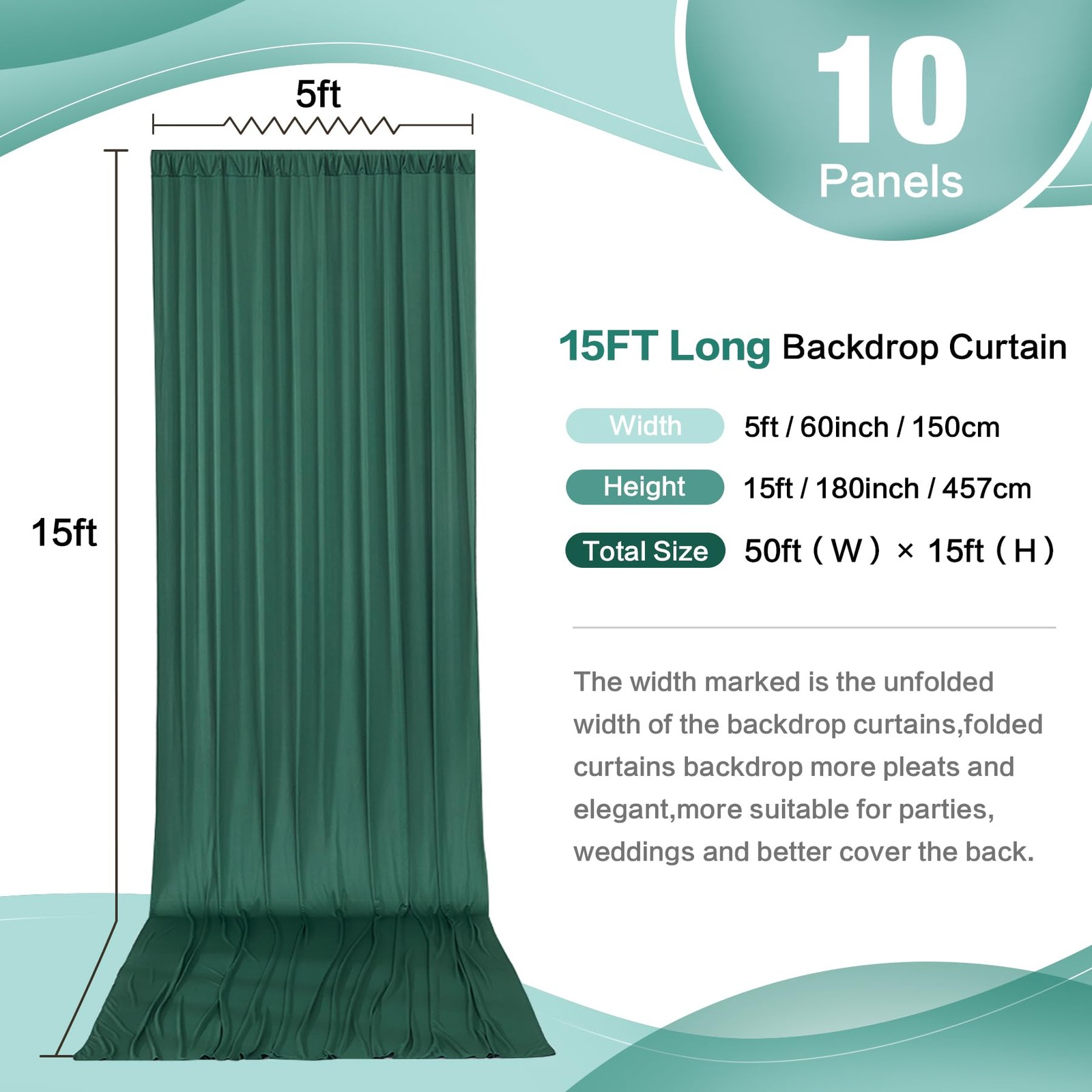 50ft x 15ft Hunter Green x (W5′ x H15′, 10panels),